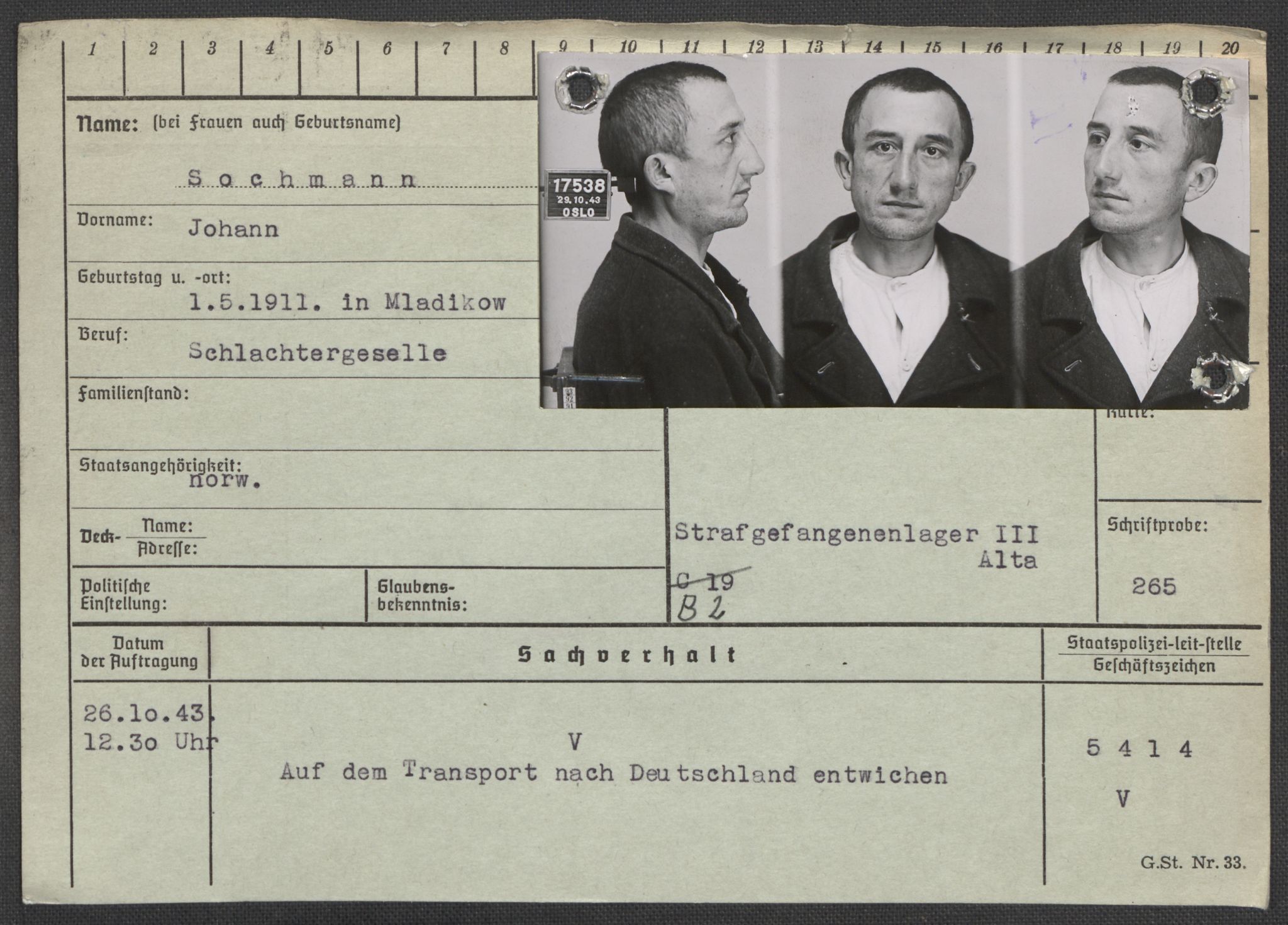 Befehlshaber der Sicherheitspolizei und des SD, RA/RAFA-5969/E/Ea/Eaa/L0009: Register over norske fanger i Møllergata 19: Ru-Sy, 1940-1945, p. 954