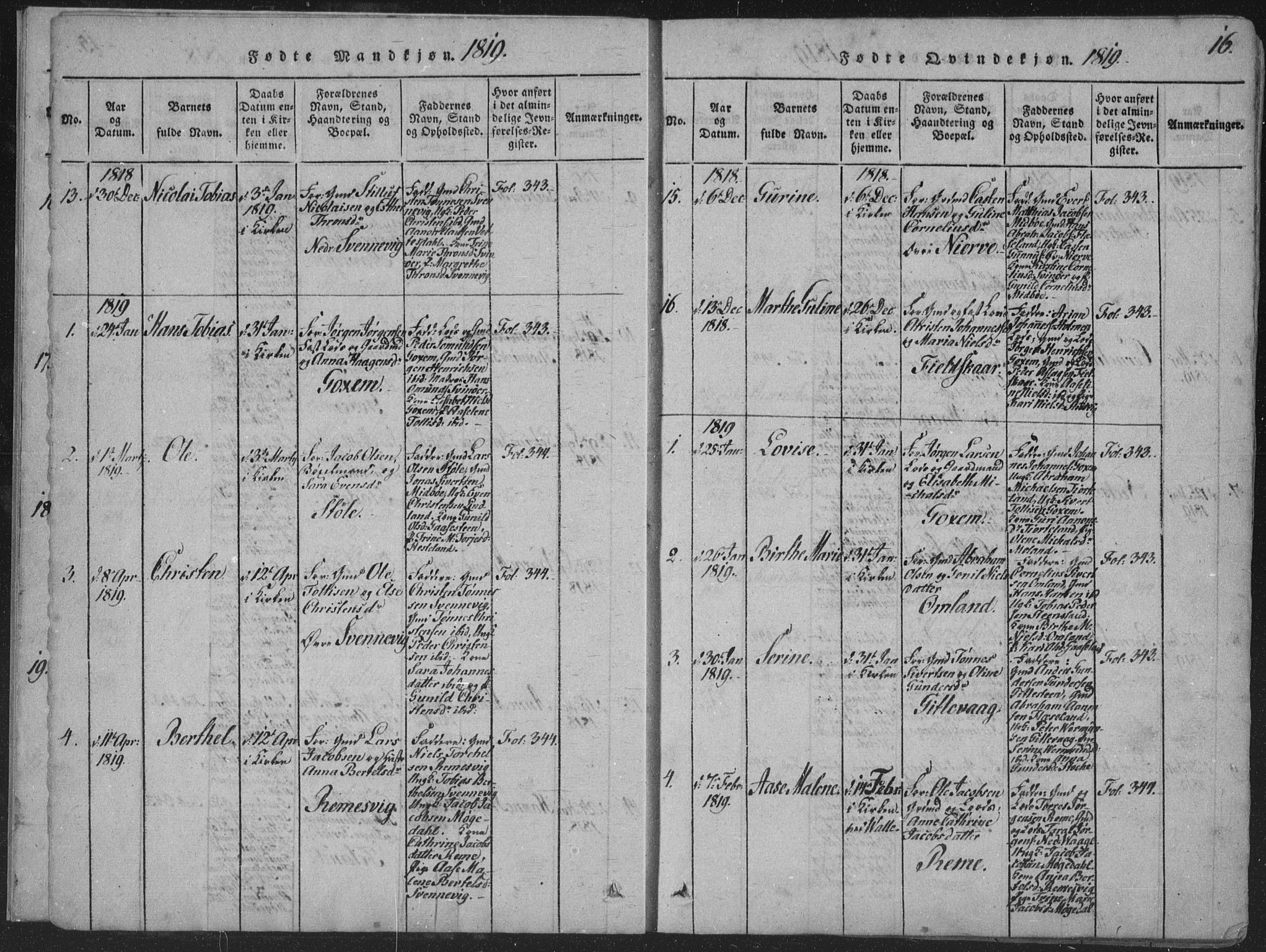 Sør-Audnedal sokneprestkontor, AV/SAK-1111-0039/F/Fa/Faa/L0001: Parish register (official) no. A 1, 1816-1848, p. 16