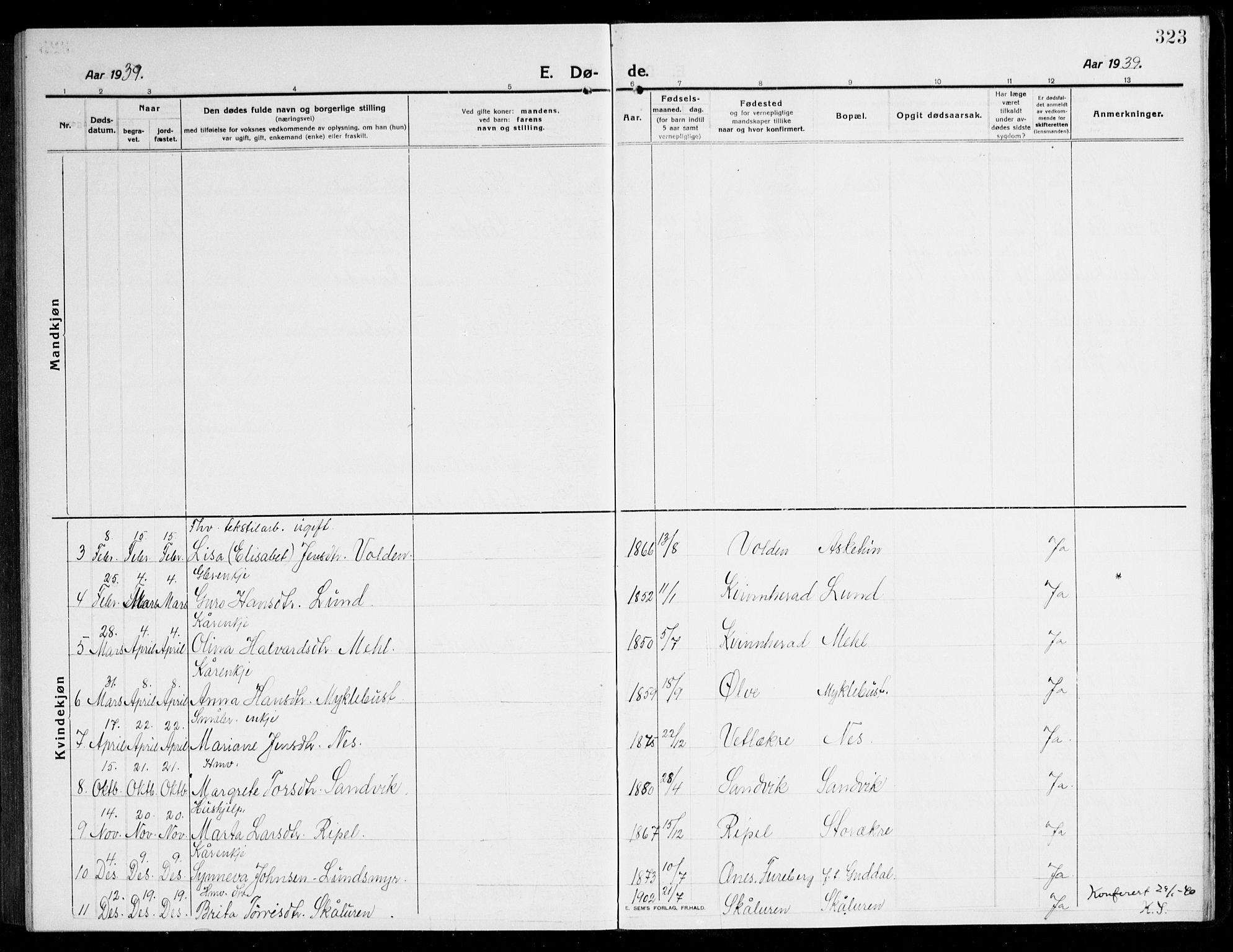 Kvinnherad sokneprestembete, SAB/A-76401/H/Hab: Parish register (copy) no. A 3, 1911-1945, p. 323