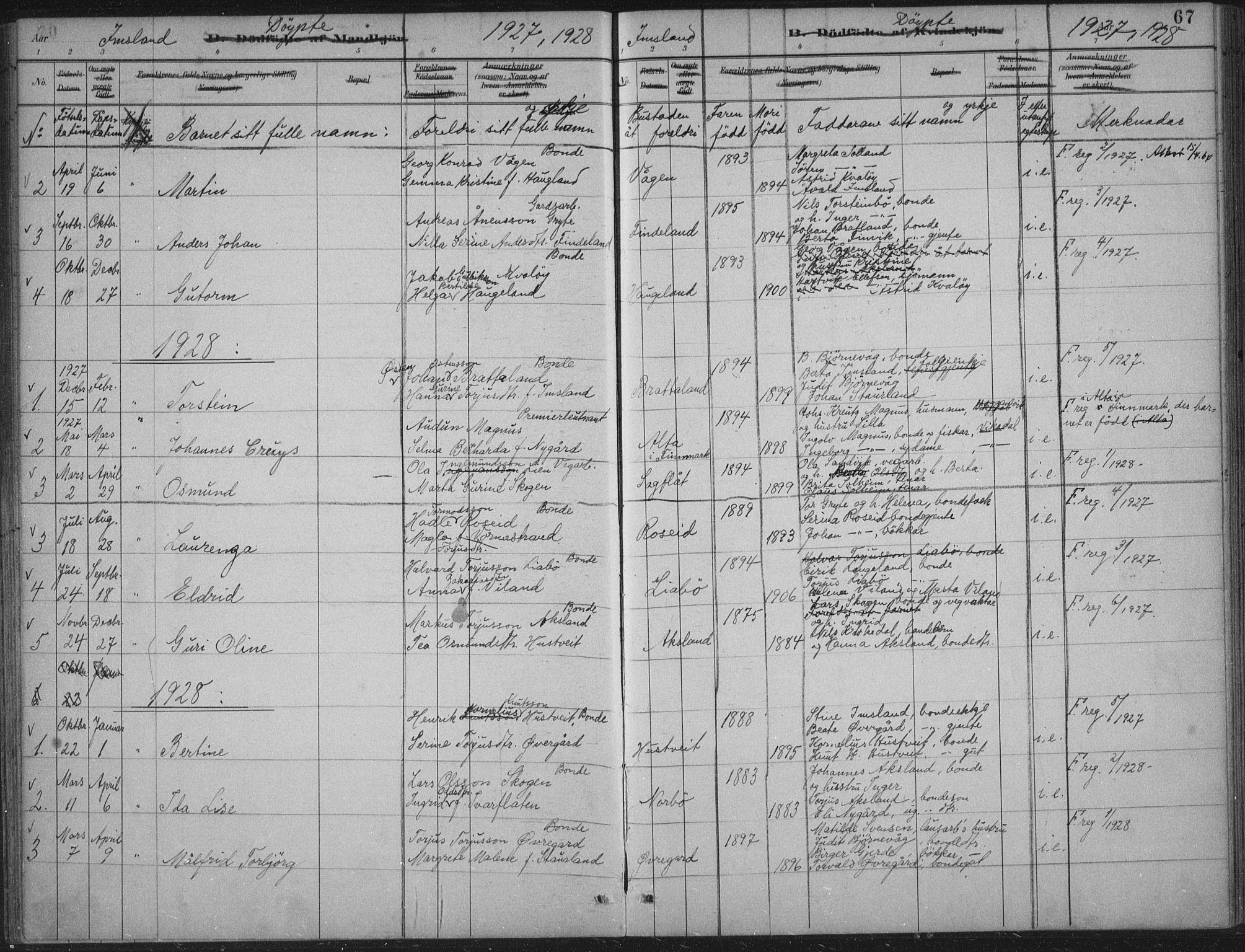 Vikedal sokneprestkontor, AV/SAST-A-101840/01/IV: Parish register (official) no. A 12, 1886-1929, p. 67