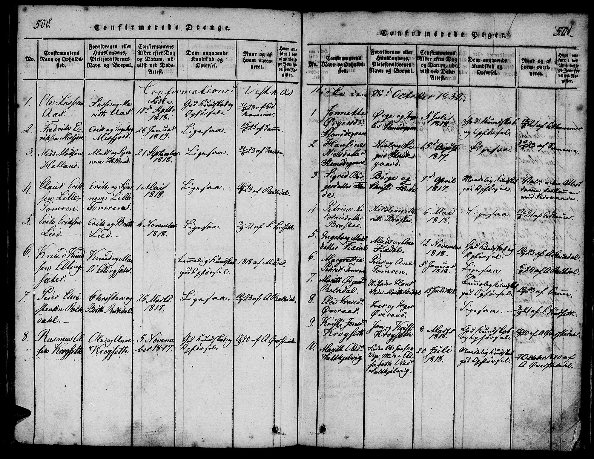 Ministerialprotokoller, klokkerbøker og fødselsregistre - Møre og Romsdal, SAT/A-1454/539/L0528: Parish register (official) no. 539A01, 1818-1847, p. 500-501