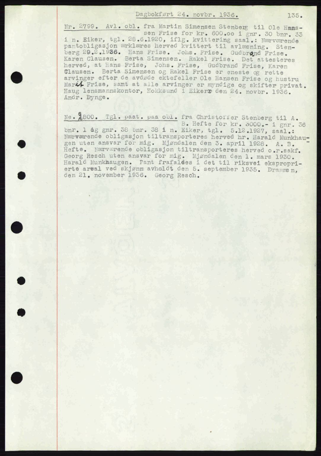 Eiker, Modum og Sigdal sorenskriveri, SAKO/A-123/G/Ga/Gab/L0034: Mortgage book no. A4, 1936-1937, Diary no: : 2799/1936