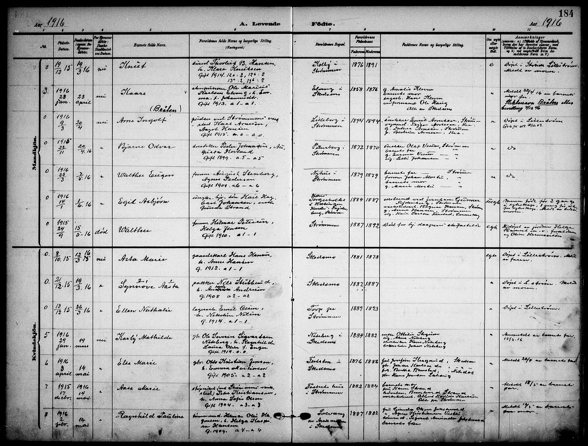 Skedsmo prestekontor Kirkebøker, AV/SAO-A-10033a/F/Fa/L0015: Parish register (official) no. I 15, 1902-1917, p. 184