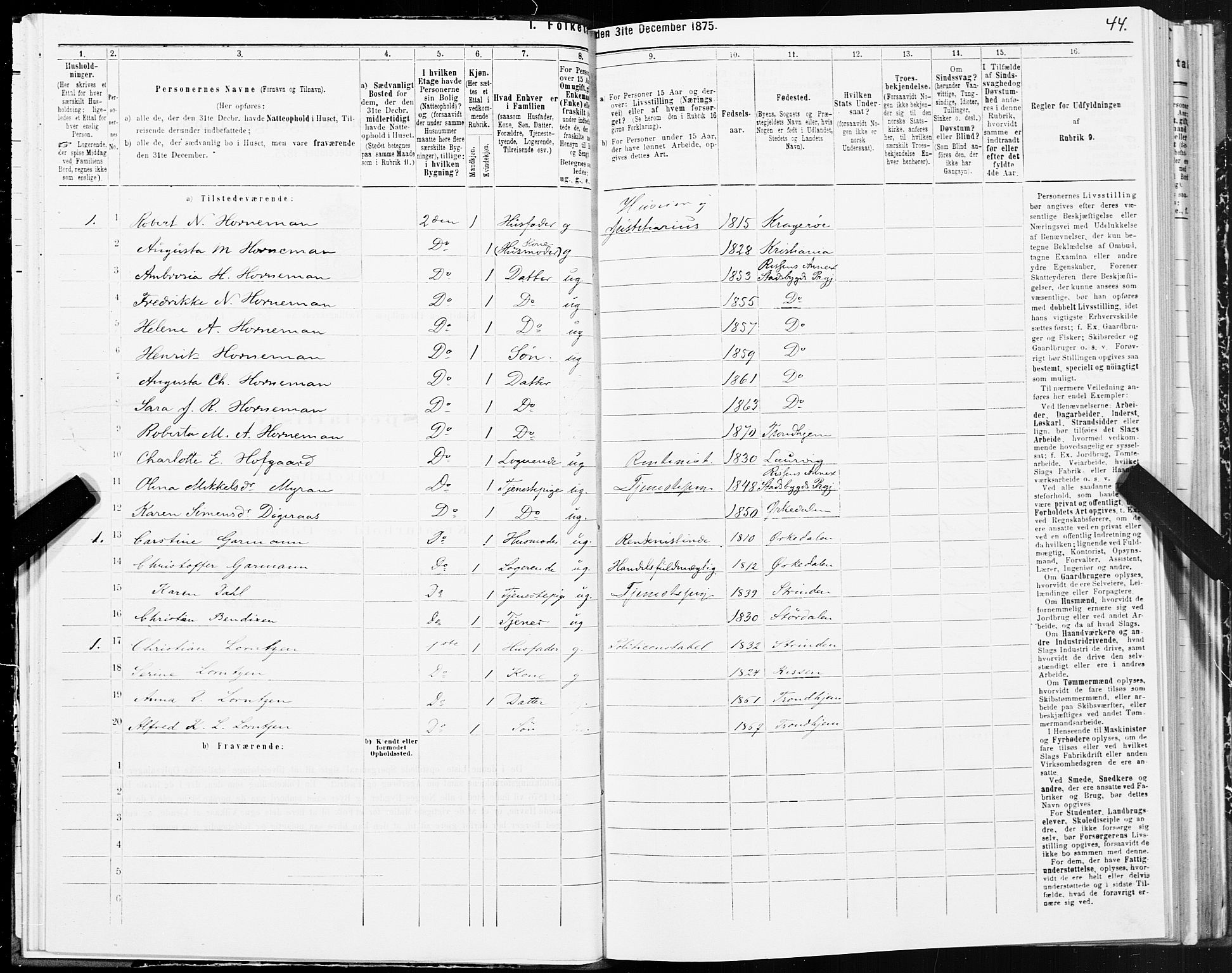 SAT, 1875 census for 1601 Trondheim, 1875, p. 4044