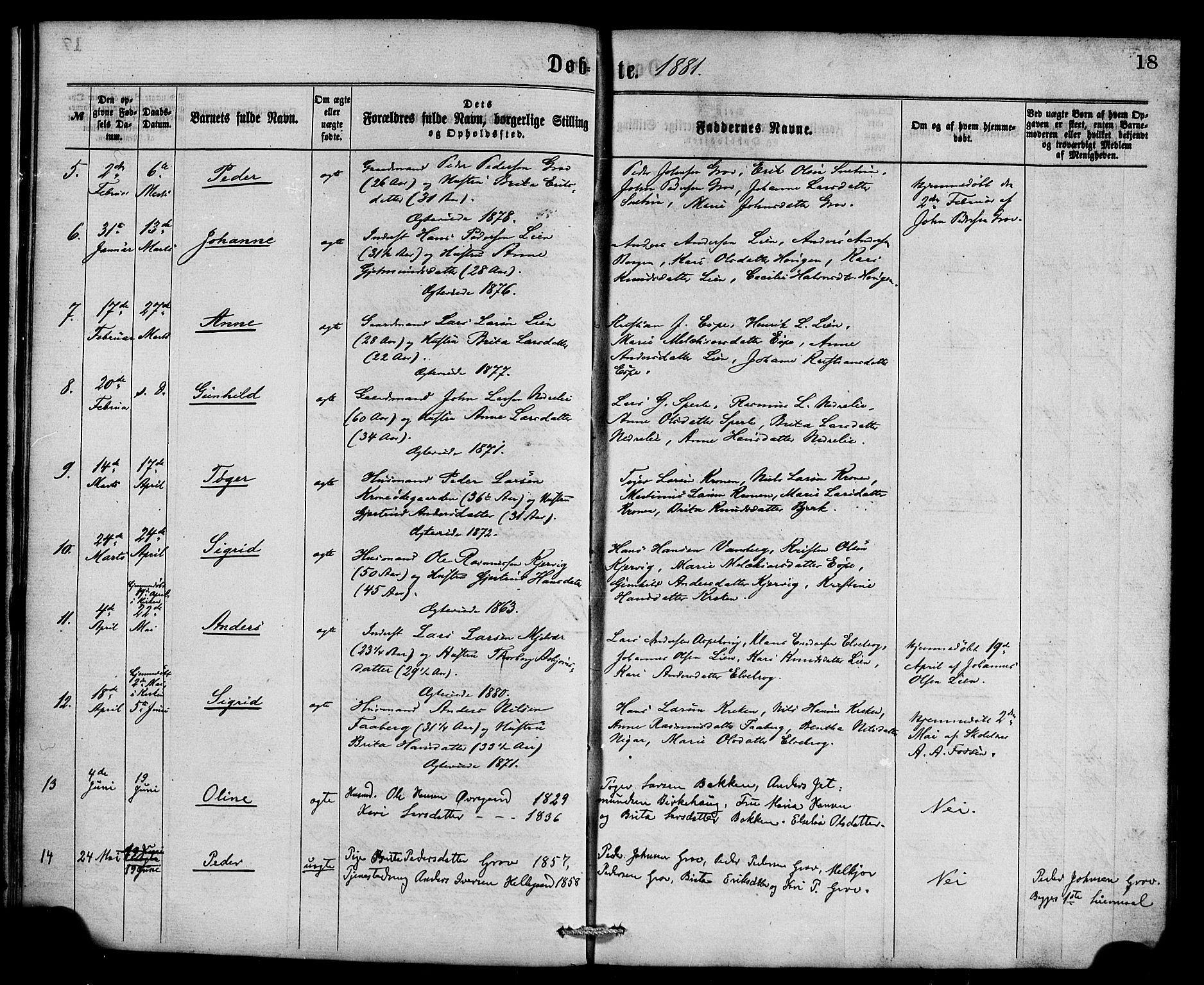 Jostedal sokneprestembete, AV/SAB-A-80601/H/Haa/Haaa/L0006: Parish register (official) no. A 6, 1877-1886, p. 18