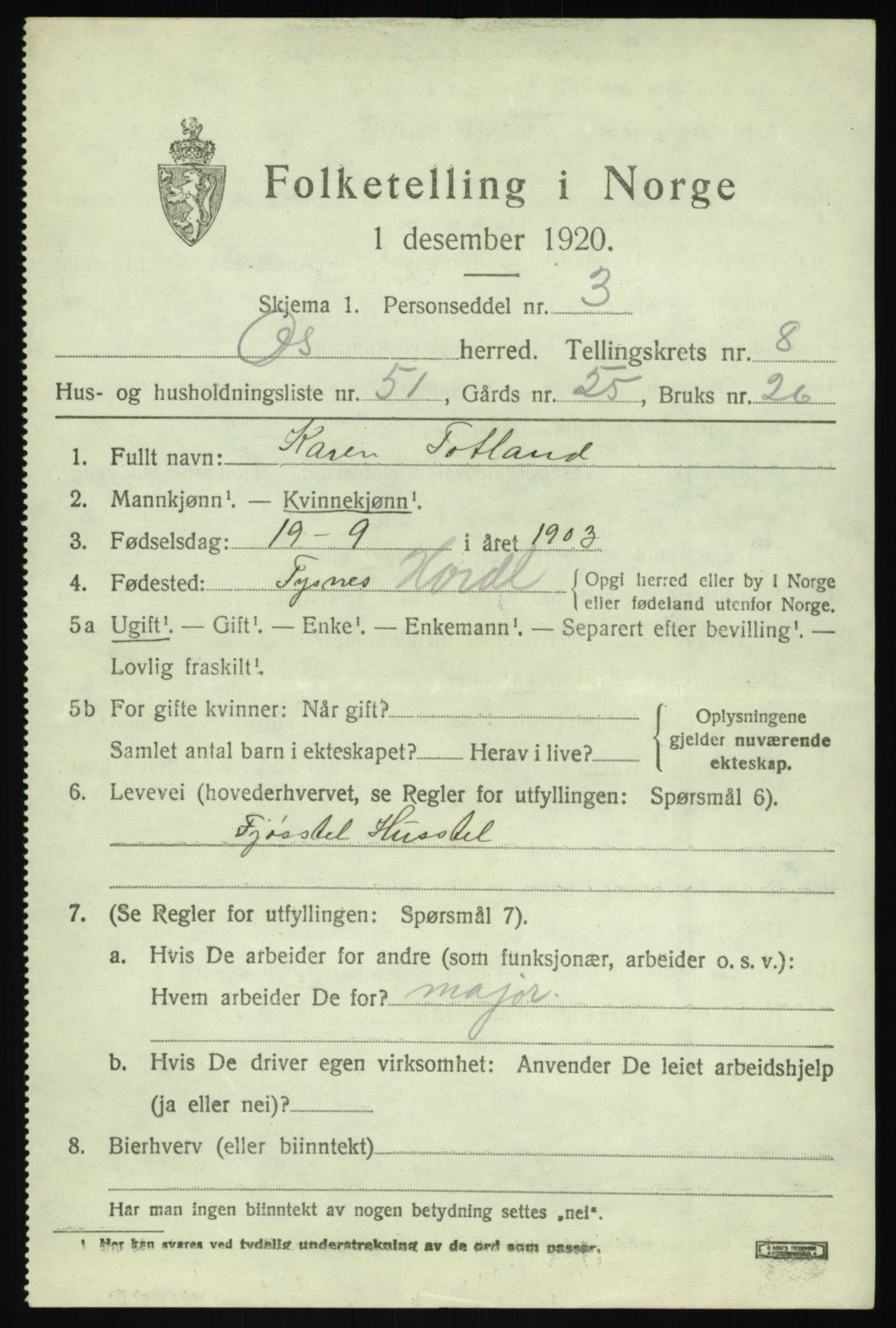 SAB, 1920 census for Os, 1920, p. 7276