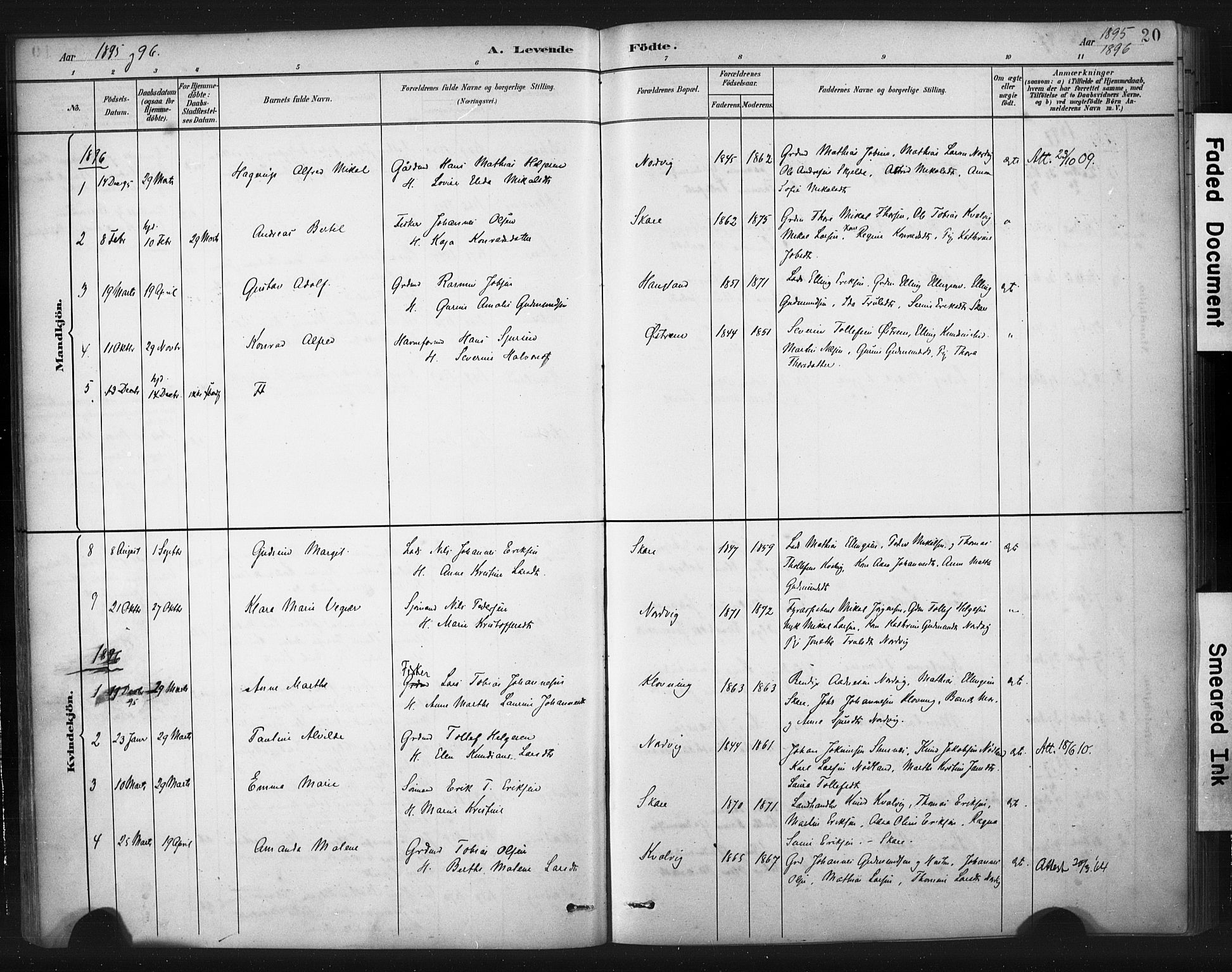 Torvastad sokneprestkontor, AV/SAST-A -101857/H/Ha/Haa/L0016: Parish register (official) no. A 15, 1883-1903, p. 20