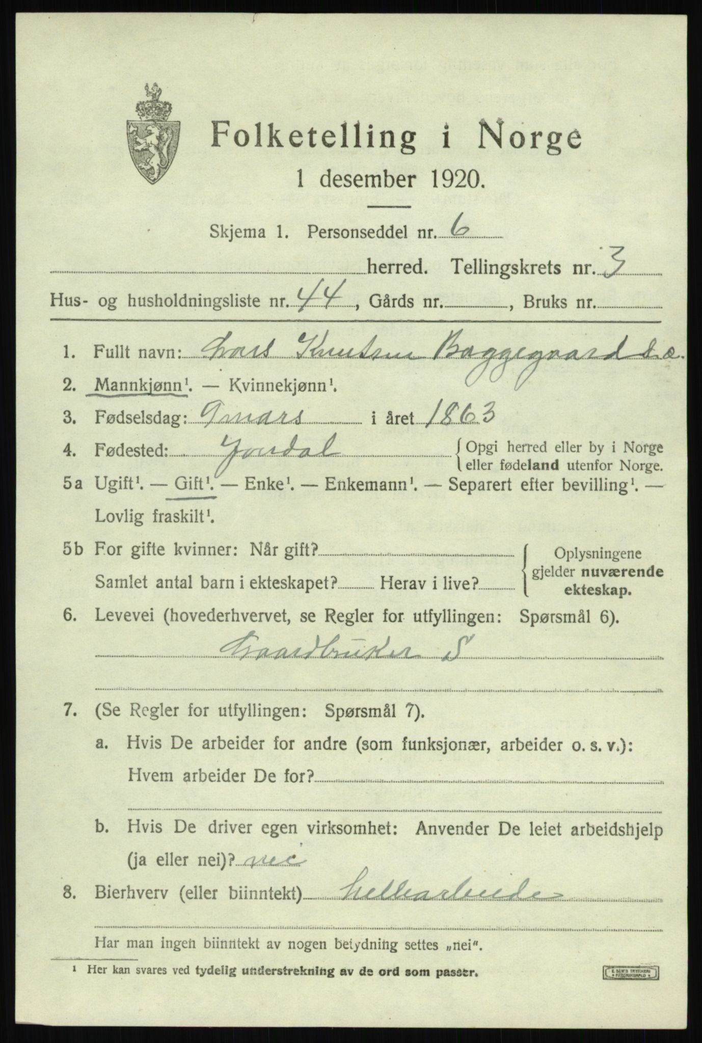 SAB, 1920 census for Jondal, 1920, p. 2200