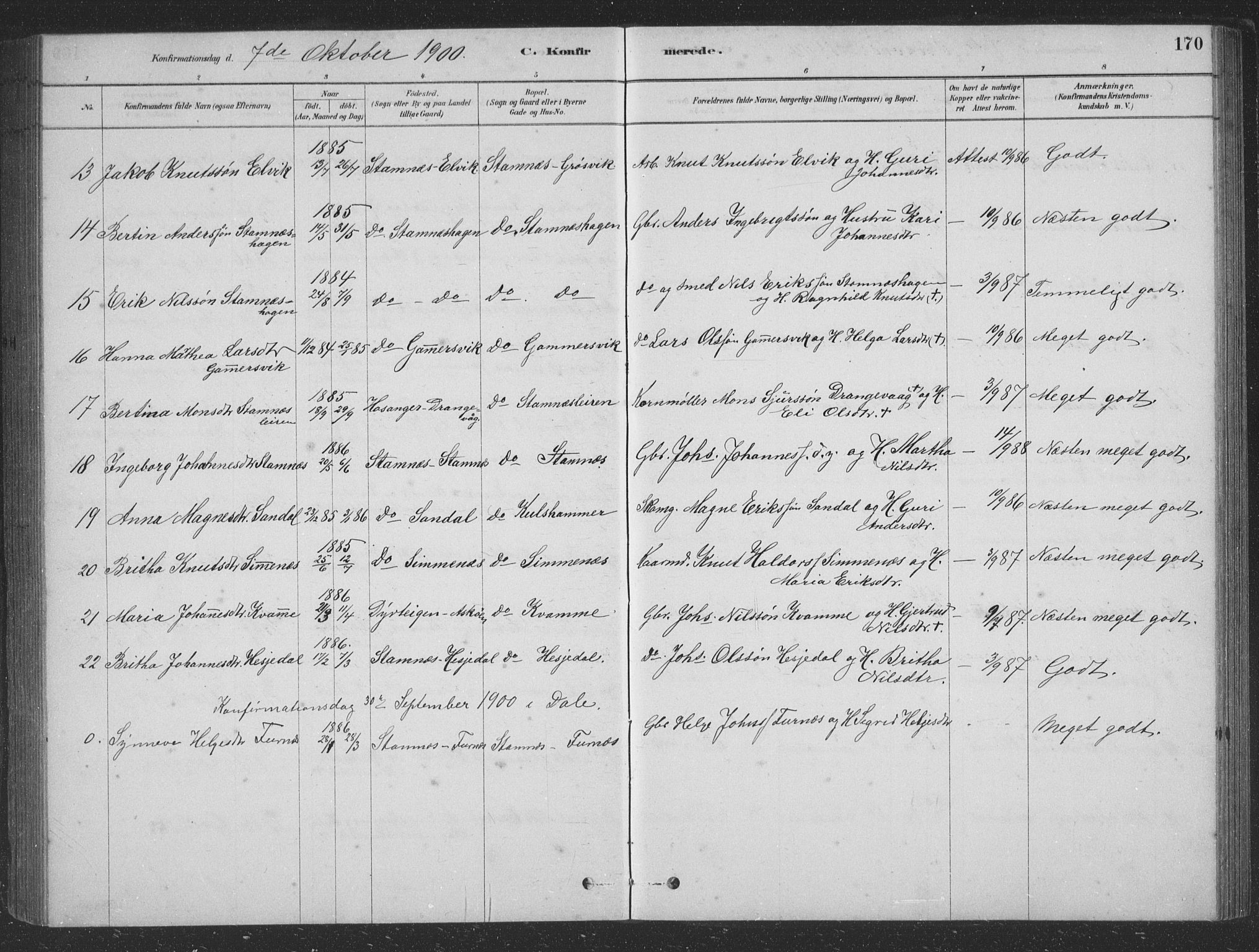 Vaksdal Sokneprestembete, SAB/A-78901/H/Hab: Parish register (copy) no. D 1, 1878-1939, p. 170