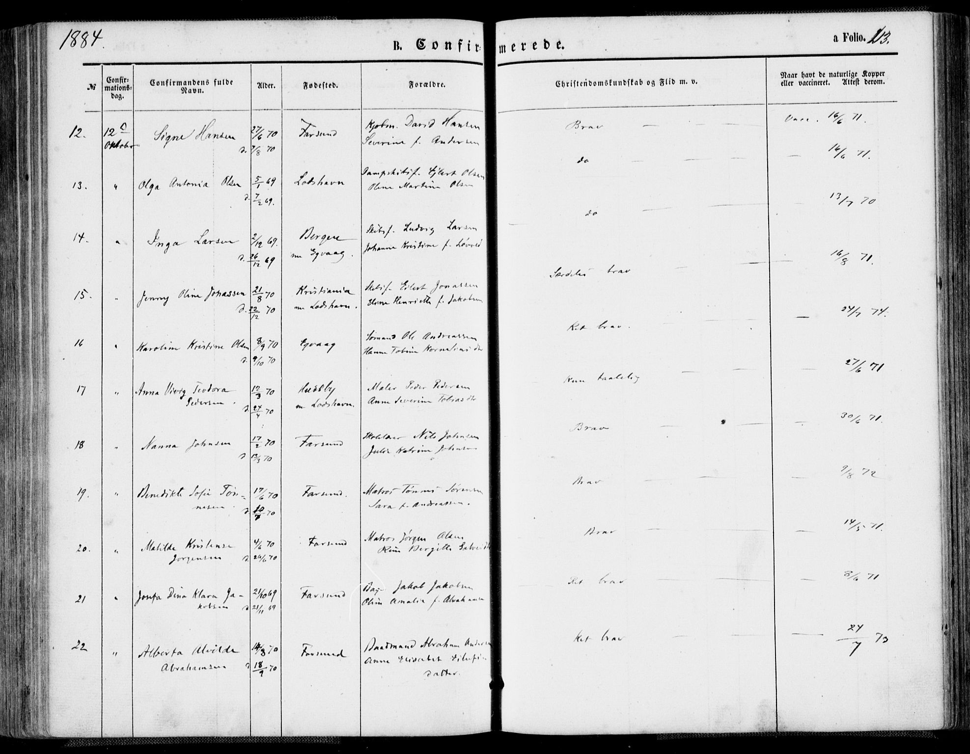 Farsund sokneprestkontor, AV/SAK-1111-0009/F/Fa/L0005: Parish register (official) no. A 5, 1863-1886, p. 213