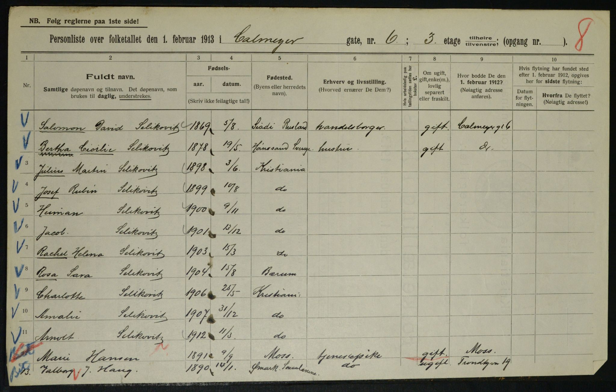 OBA, Municipal Census 1913 for Kristiania, 1913, p. 11410