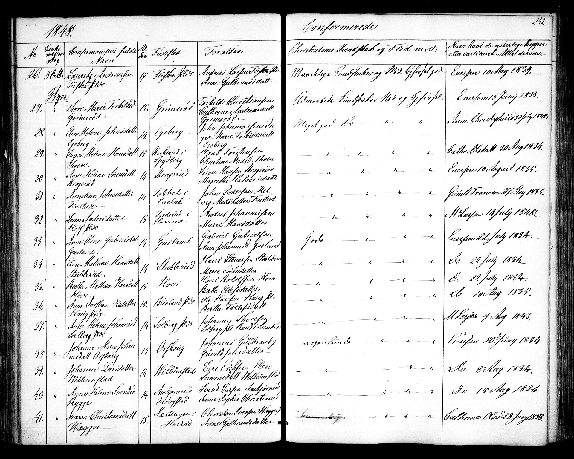 Hobøl prestekontor Kirkebøker, SAO/A-2002/F/Fa/L0003: Parish register (official) no. I 3, 1842-1864, p. 242