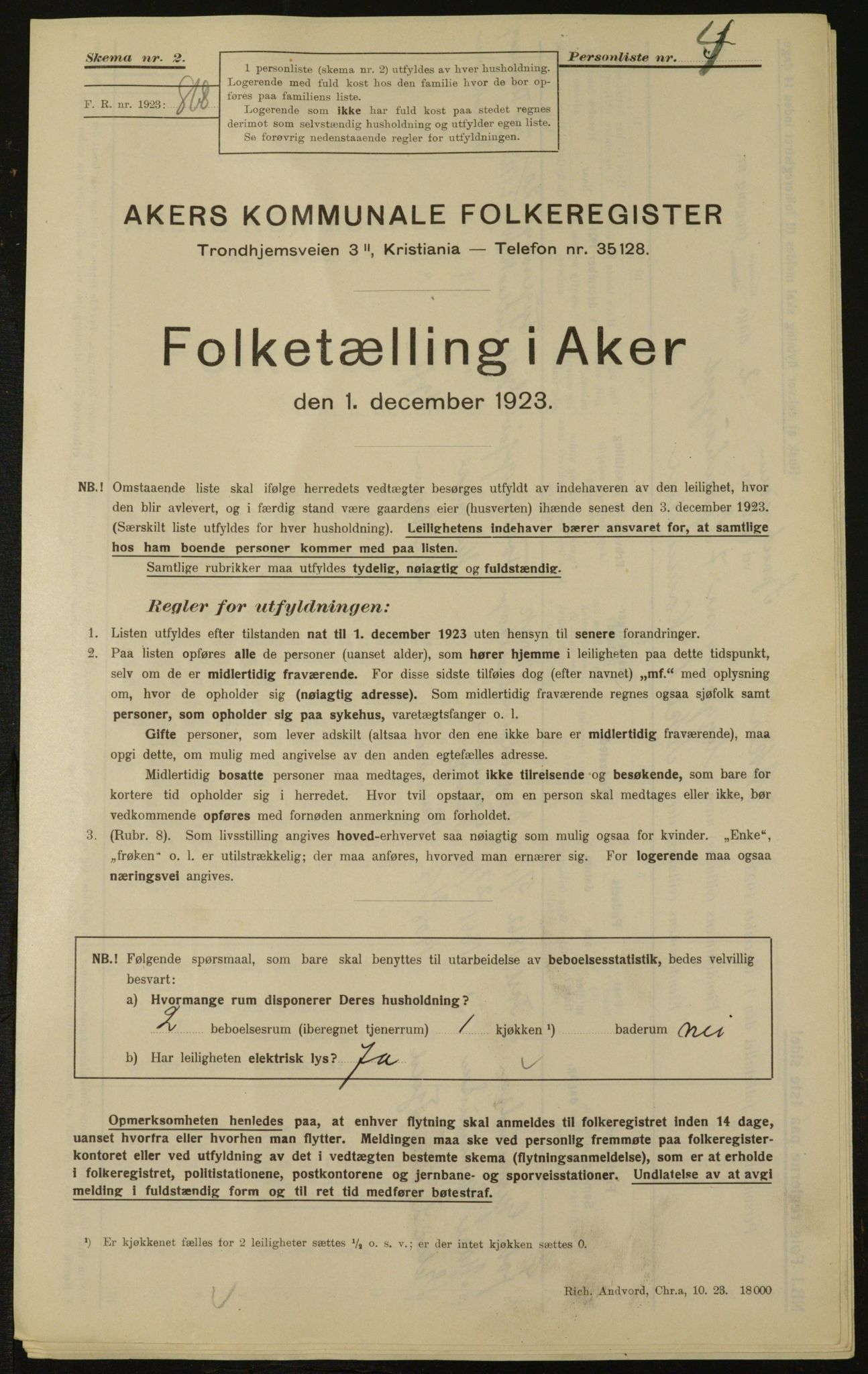 , Municipal Census 1923 for Aker, 1923, p. 5353