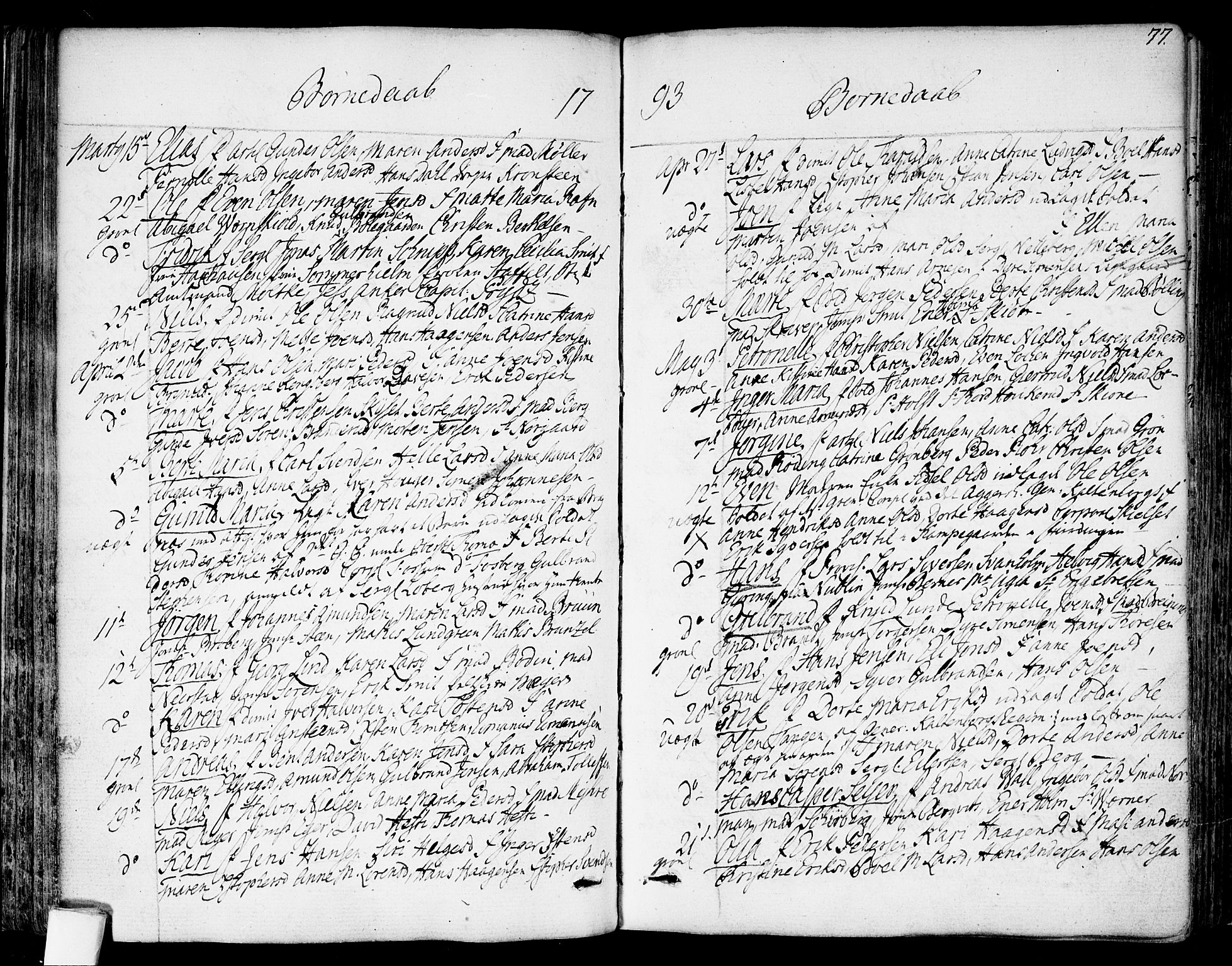 Garnisonsmenigheten Kirkebøker, AV/SAO-A-10846/F/Fa/L0003: Parish register (official) no. 3, 1777-1809, p. 77