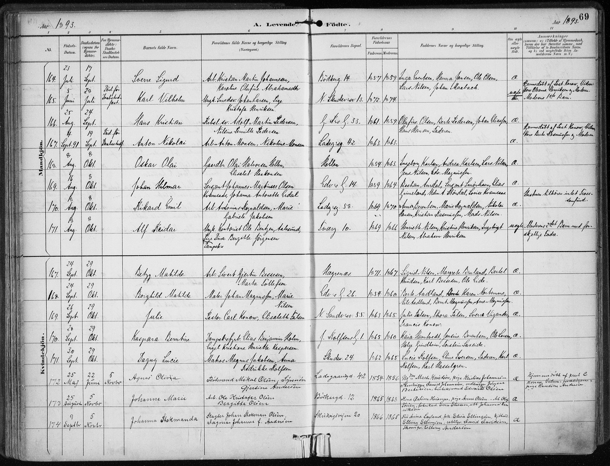 Sandviken Sokneprestembete, AV/SAB-A-77601/H/Ha/L0005: Parish register (official) no. B 2, 1891-1901, p. 69