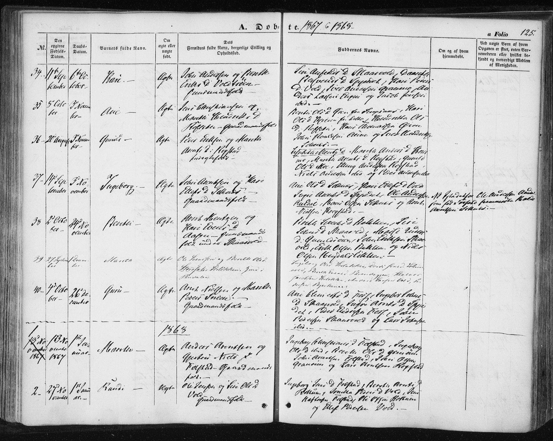 Ministerialprotokoller, klokkerbøker og fødselsregistre - Sør-Trøndelag, SAT/A-1456/687/L1000: Parish register (official) no. 687A06, 1848-1869, p. 125