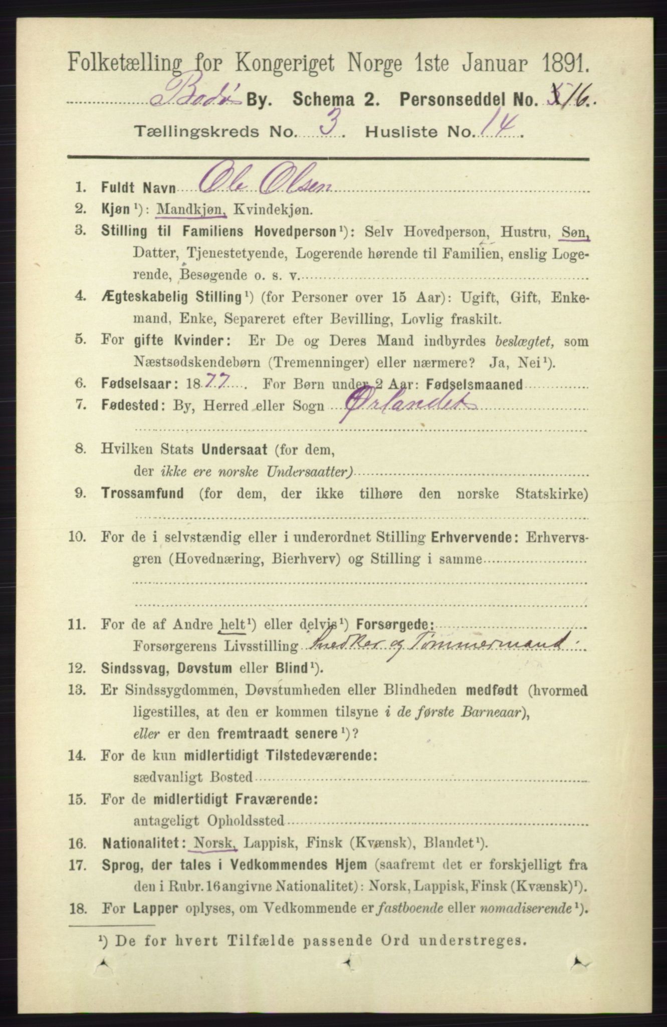 RA, 1891 census for 1804 Bodø, 1891, p. 2195