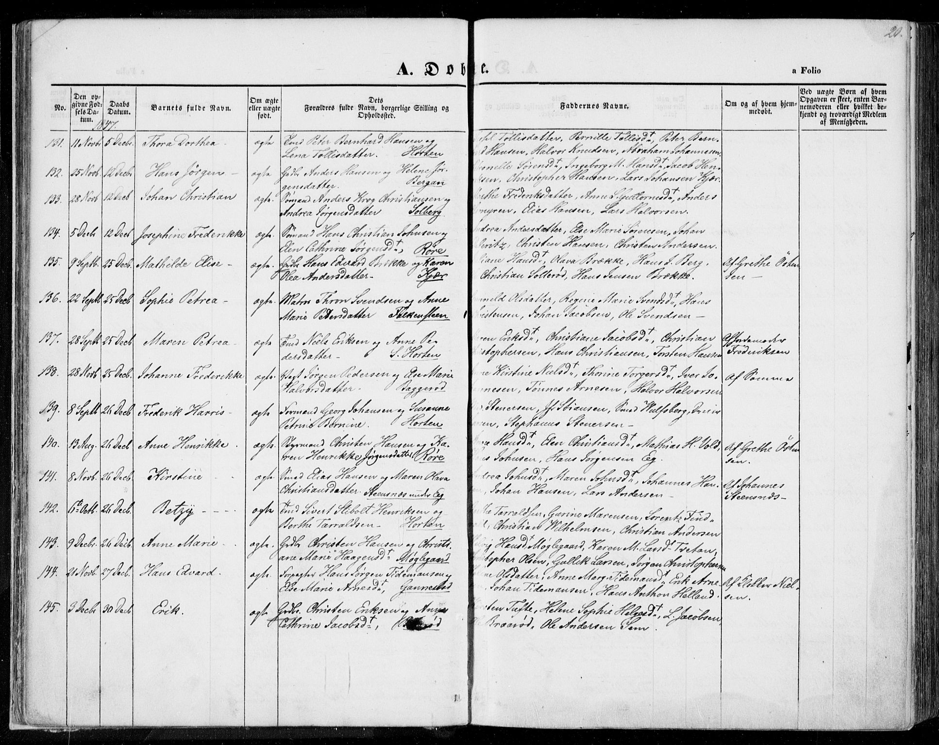 Borre kirkebøker, AV/SAKO-A-338/F/Fa/L0005: Parish register (official) no. I 5, 1845-1851, p. 20