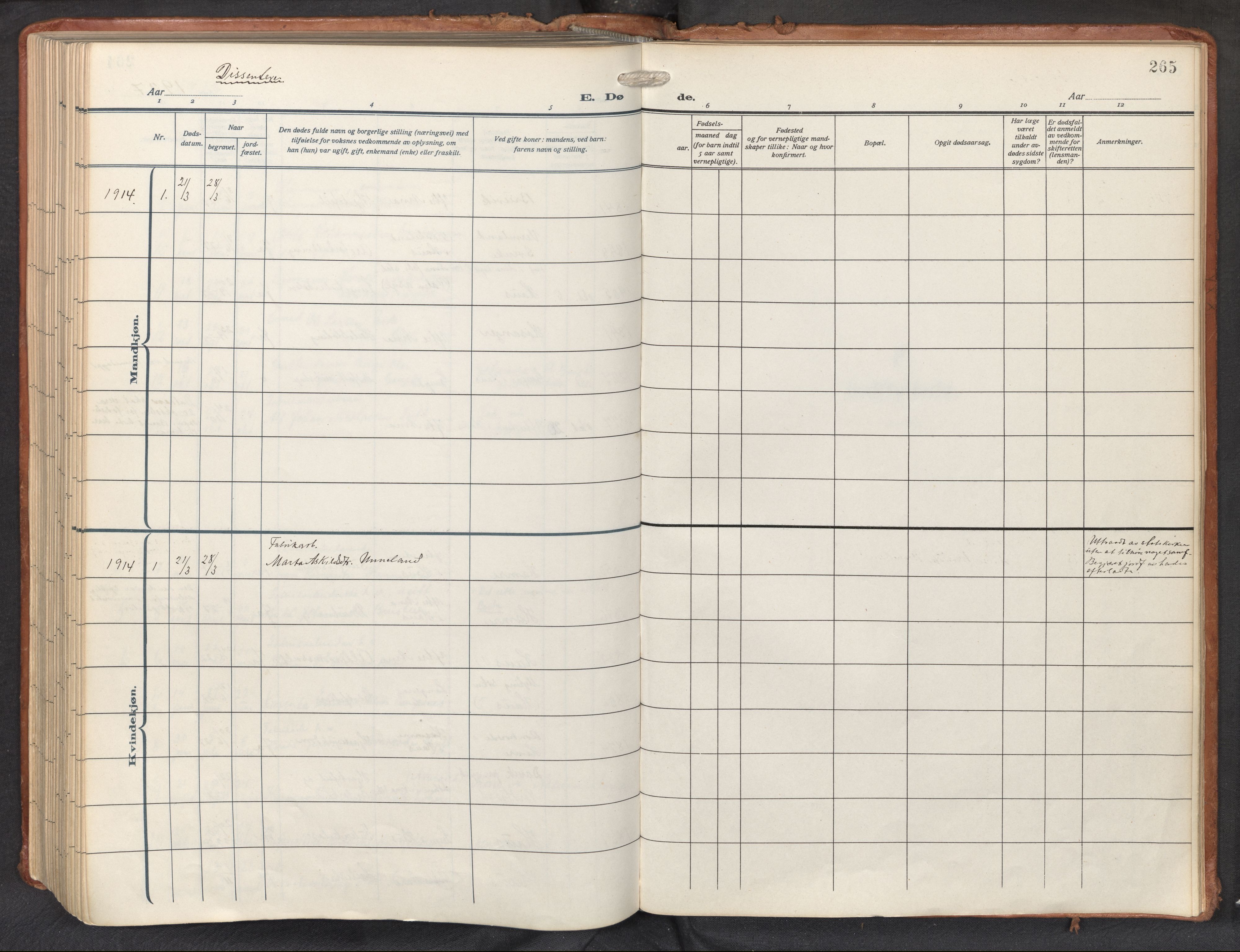 Haus sokneprestembete, SAB/A-75601/H/Haa: Parish register (official) no. D 3, 1912-1927, p. 265
