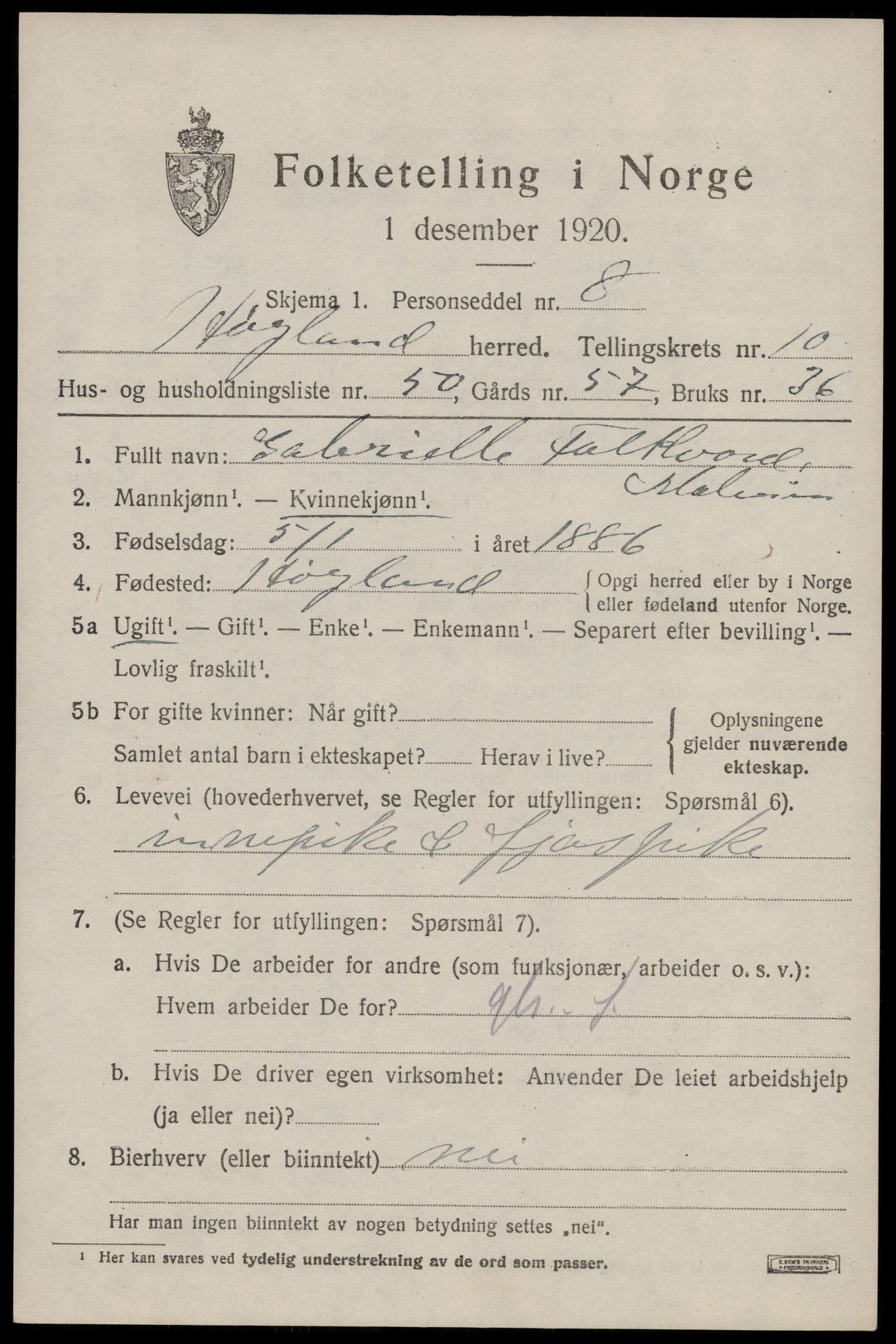 SAST, 1920 census for Høyland, 1920, p. 7822