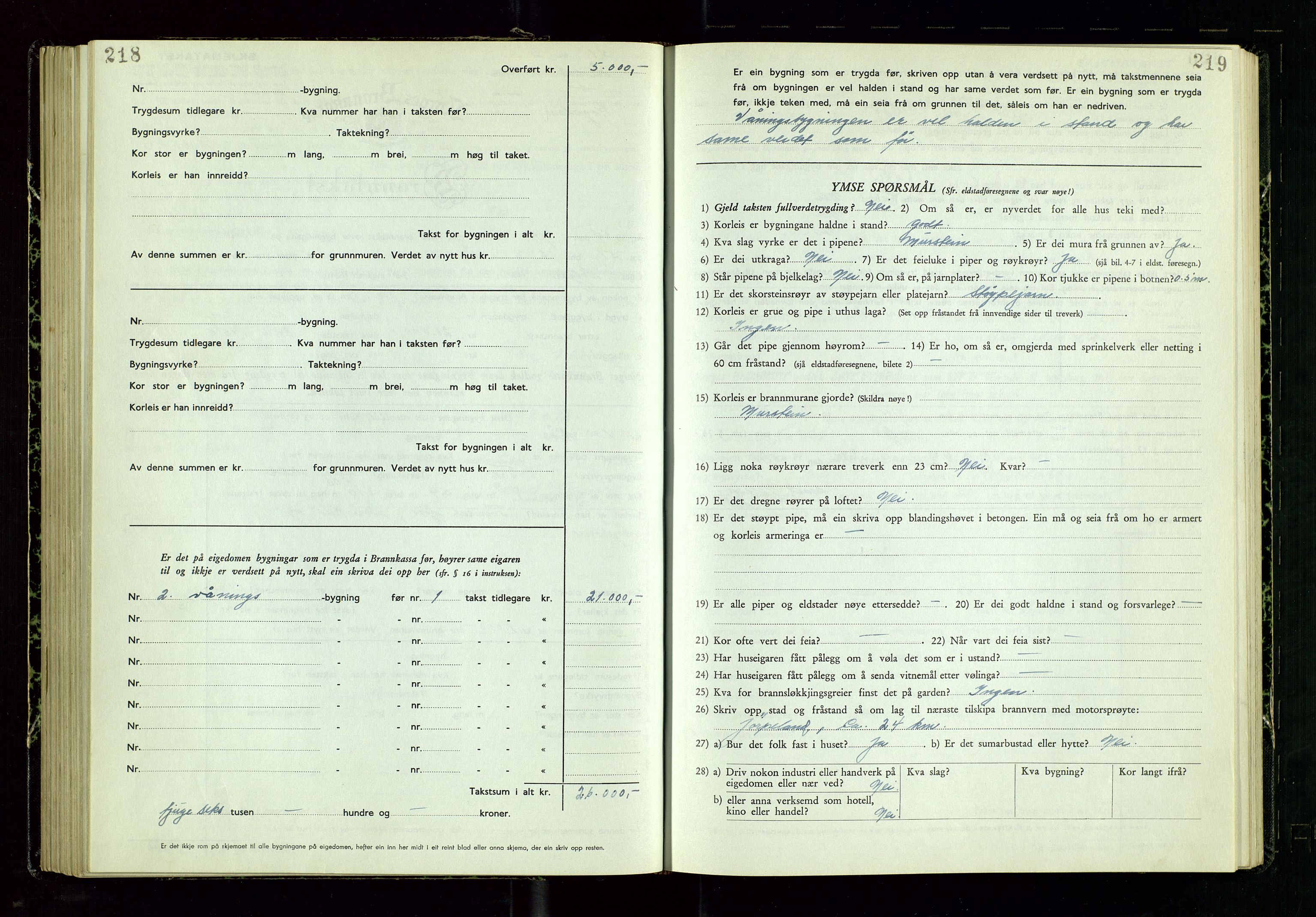 Årdal lensmannskontor, AV/SAST-A-100453/Gob/L0002: "Brandtaxationsprotokol", 1950-1955, p. 218-219