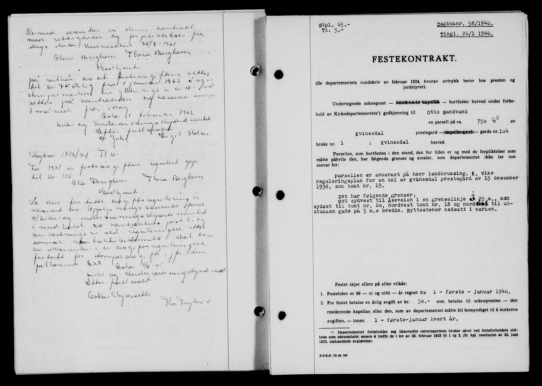 Flekkefjord sorenskriveri, SAK/1221-0001/G/Gb/Gba/L0060: Mortgage book no. A-8, 1945-1946, Diary no: : 58/1946