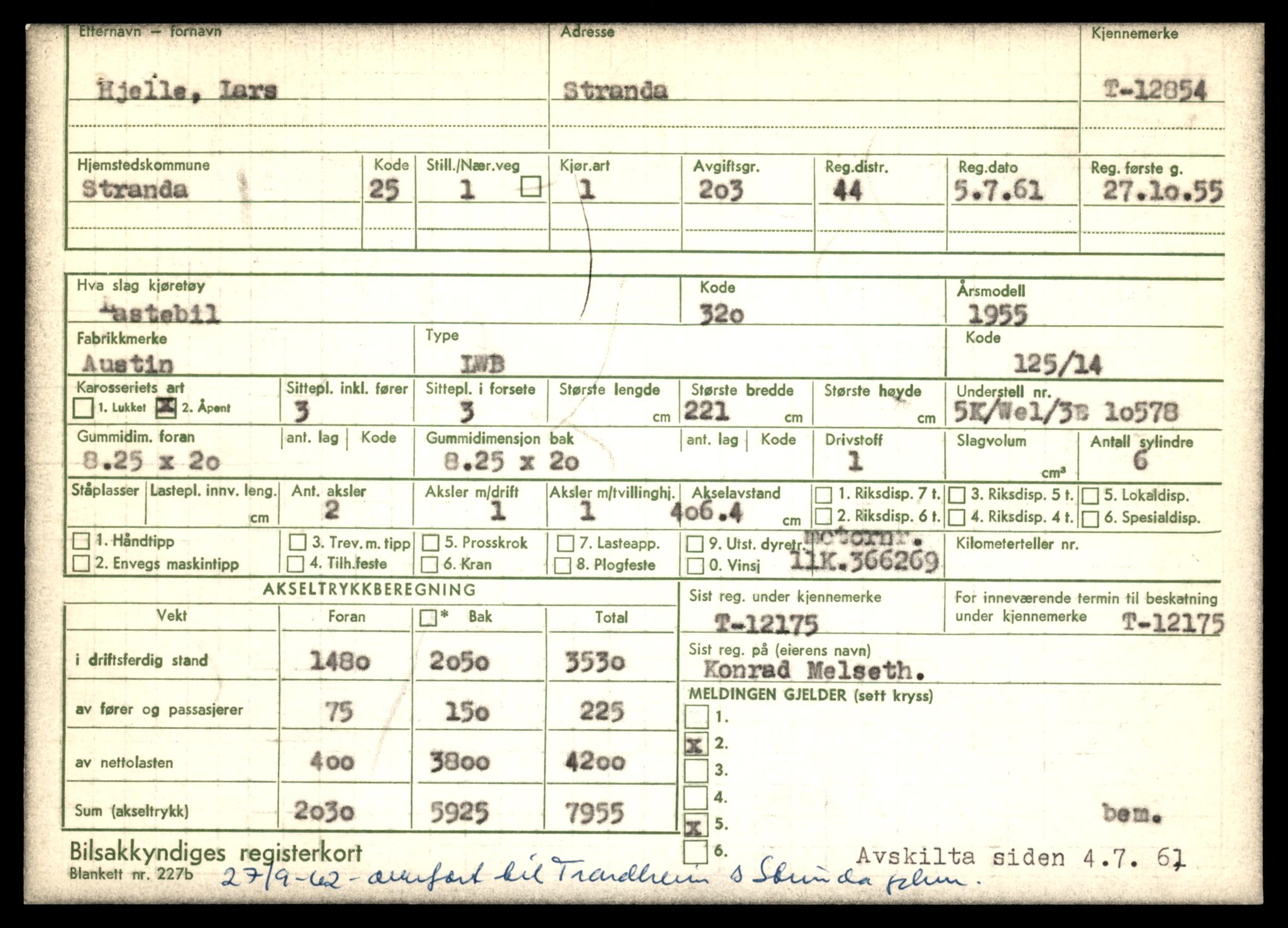 Møre og Romsdal vegkontor - Ålesund trafikkstasjon, AV/SAT-A-4099/F/Fe/L0036: Registreringskort for kjøretøy T 12831 - T 13030, 1927-1998, p. 485