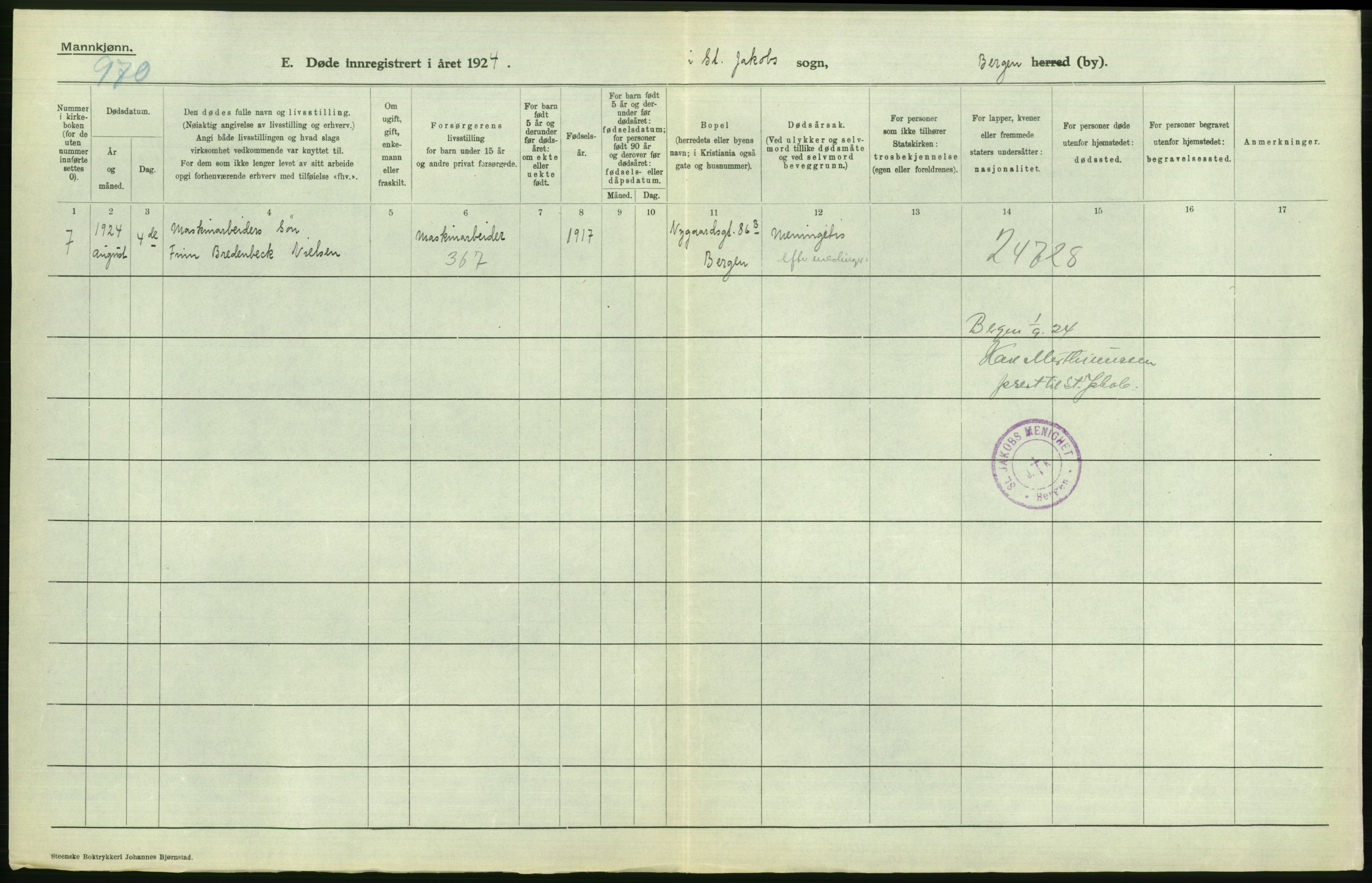 Statistisk sentralbyrå, Sosiodemografiske emner, Befolkning, RA/S-2228/D/Df/Dfc/Dfcd/L0028: Bergen: Gifte, døde., 1924, p. 550