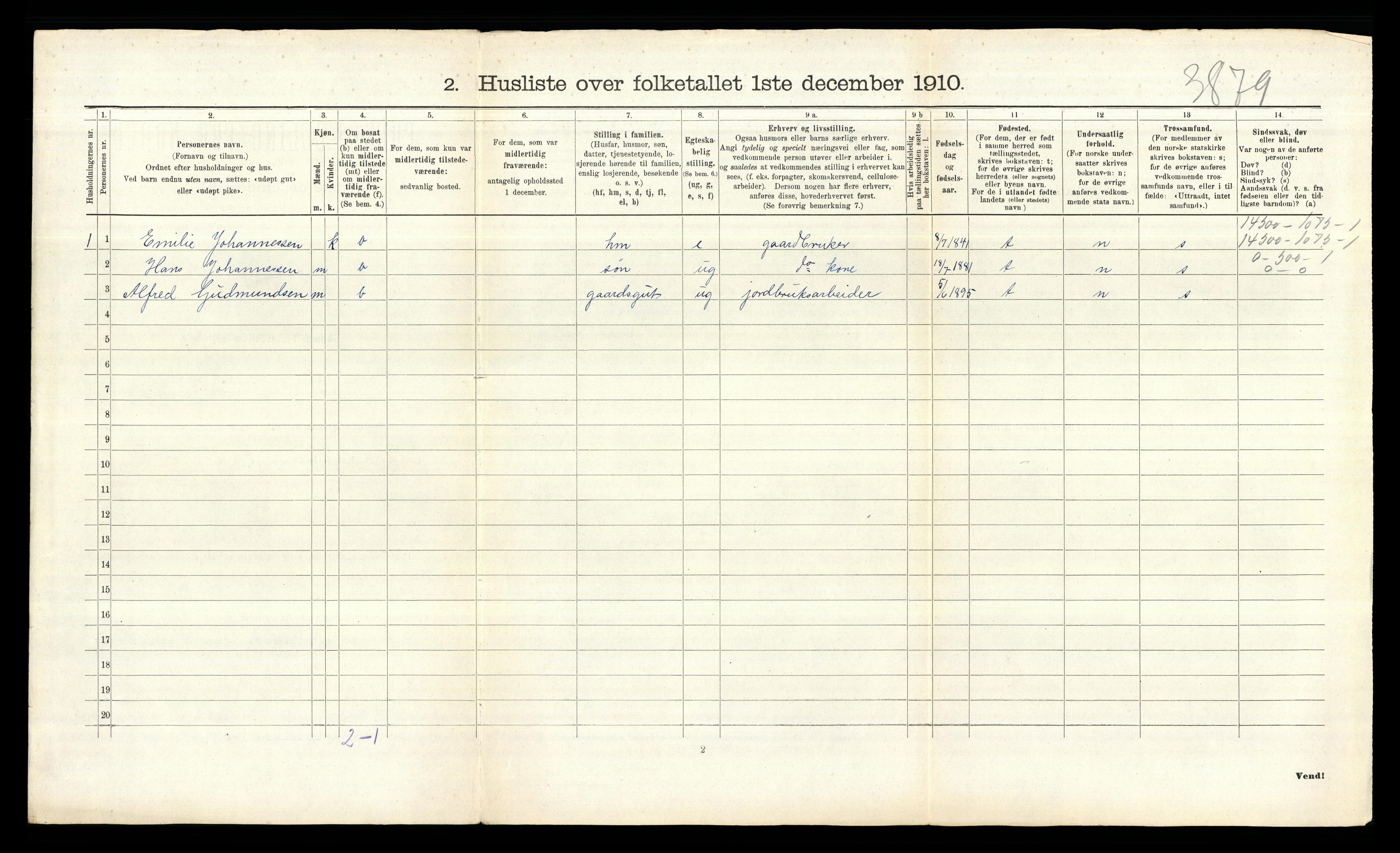 RA, 1910 census for Vestby, 1910, p. 376