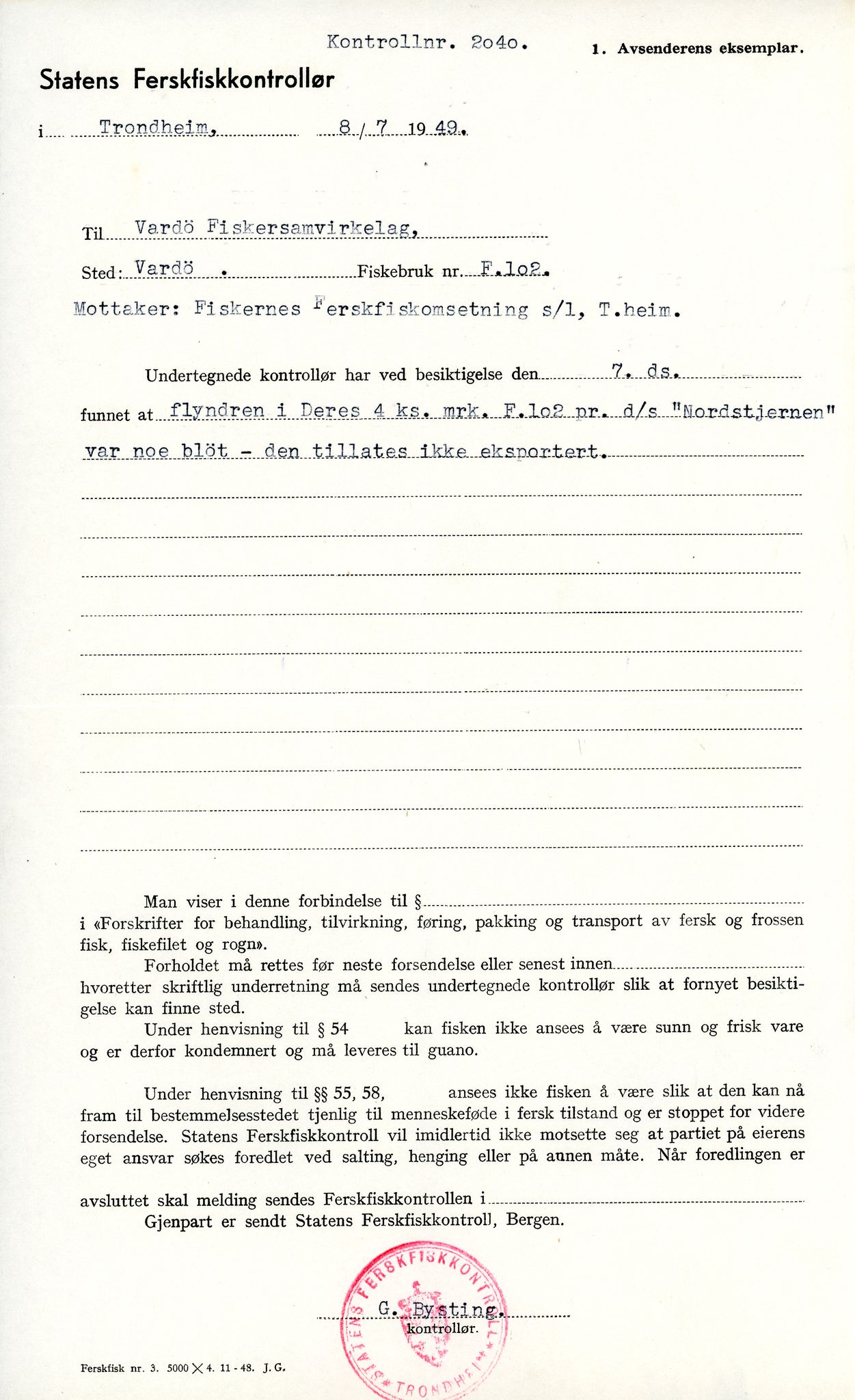 Vardø Fiskersamvirkelag, VAMU/A-0037/D/Da/L0006: Korrespondanse Re-St, 1947-1951