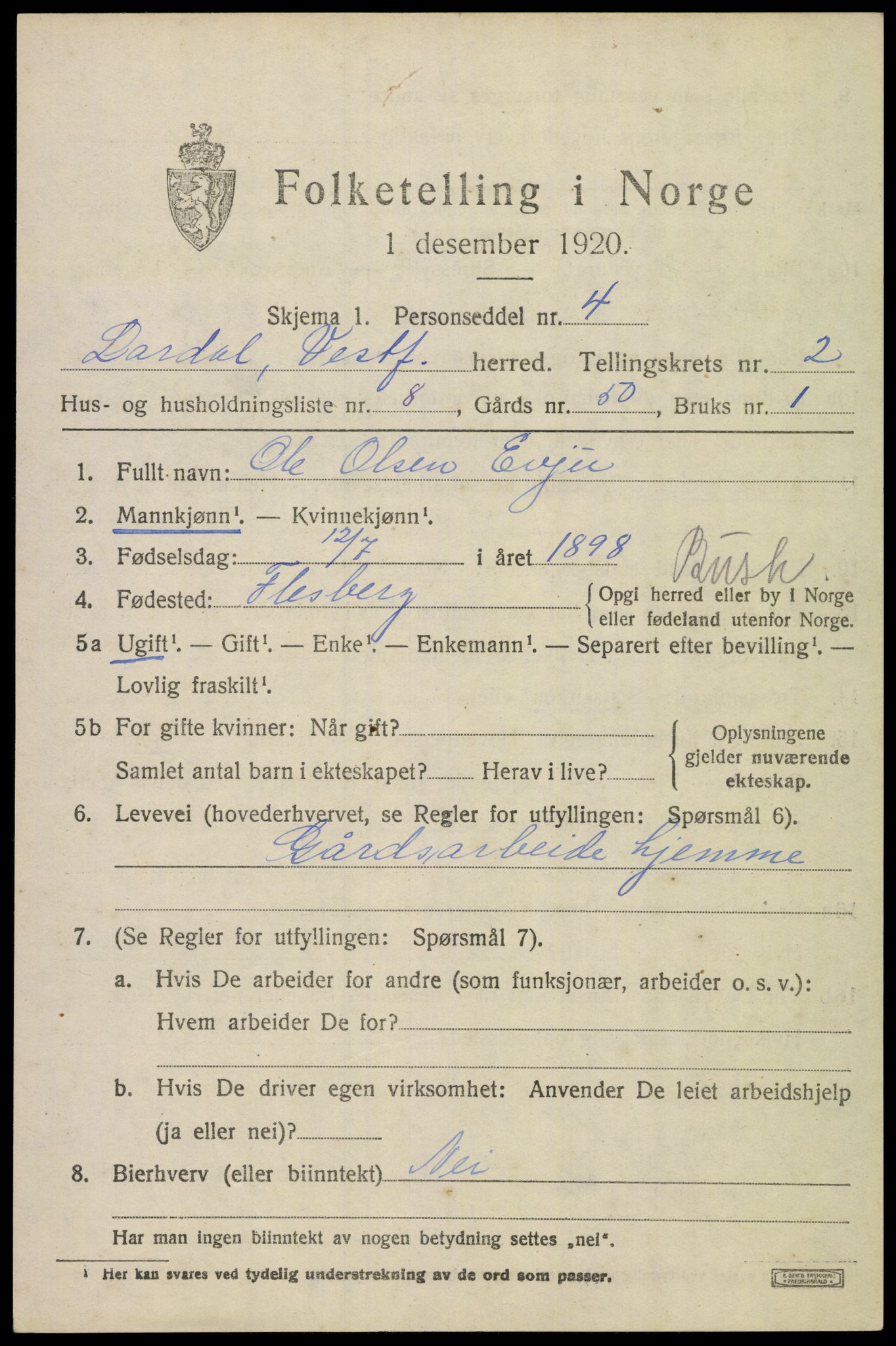 SAKO, 1920 census for Lardal, 1920, p. 2041