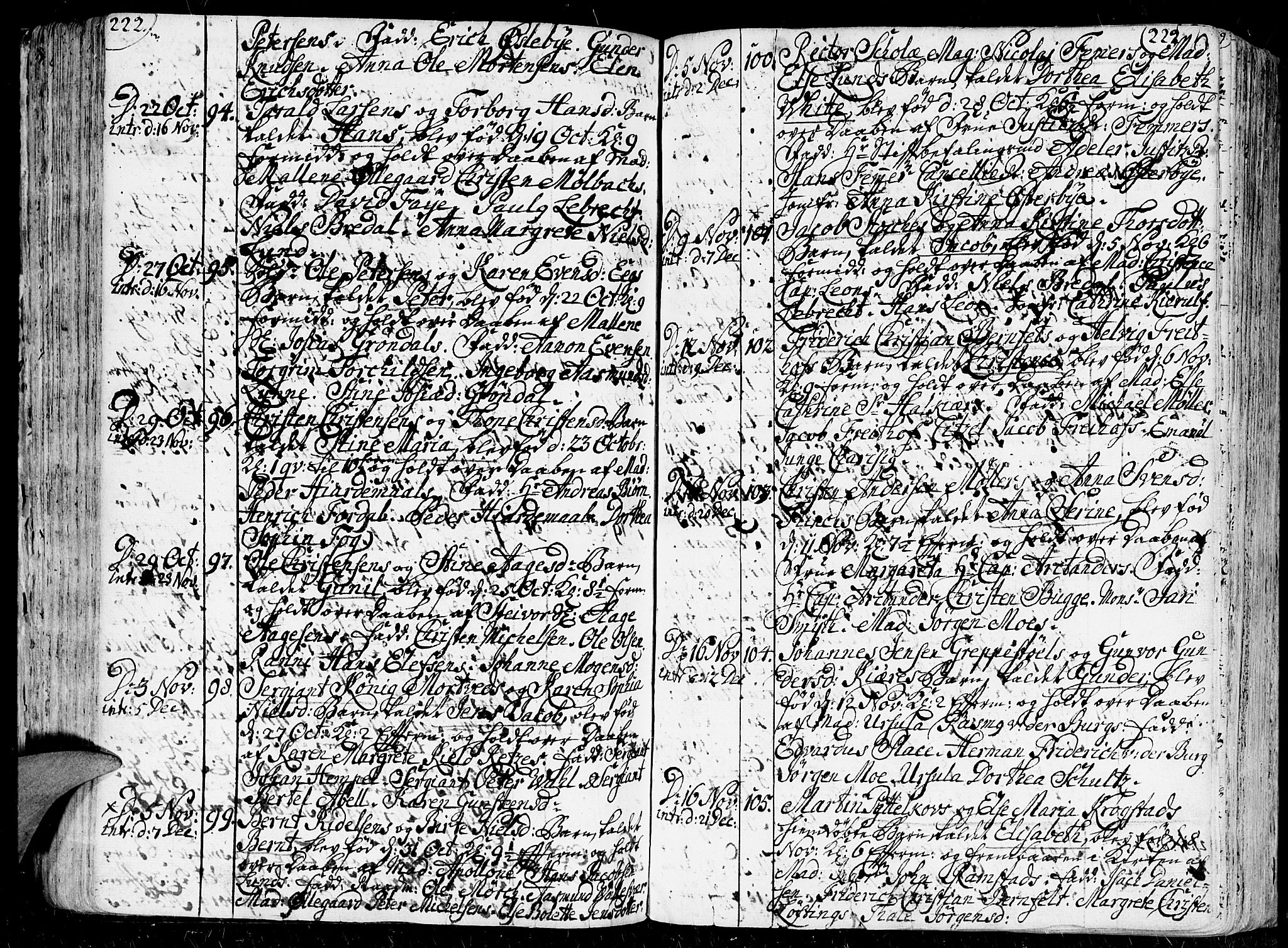Kristiansand domprosti, SAK/1112-0006/F/Fa/L0001: Parish register (official) no. A 1, 1734-1793, p. 222-223