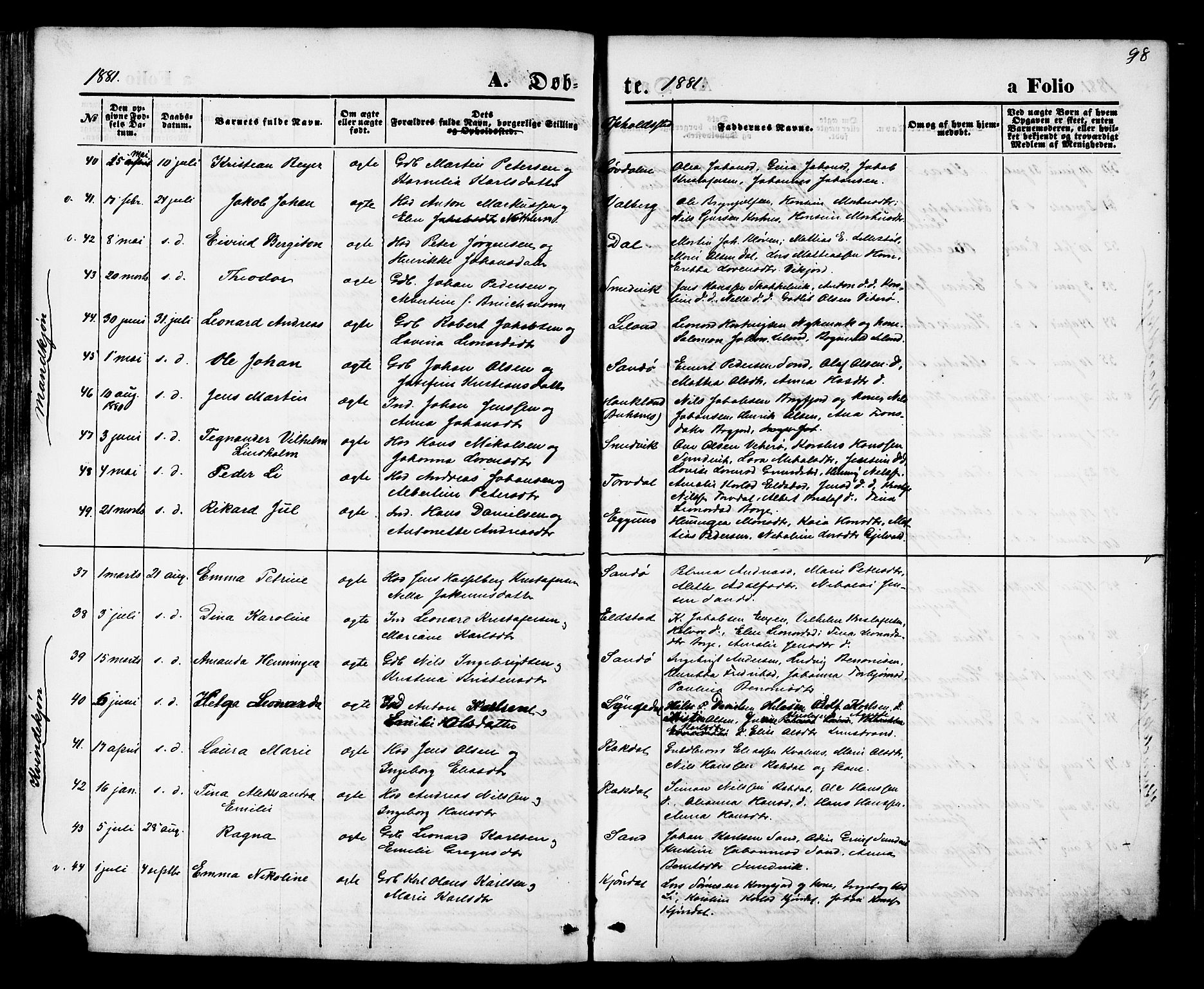 Ministerialprotokoller, klokkerbøker og fødselsregistre - Nordland, SAT/A-1459/880/L1132: Parish register (official) no. 880A06, 1869-1887, p. 98