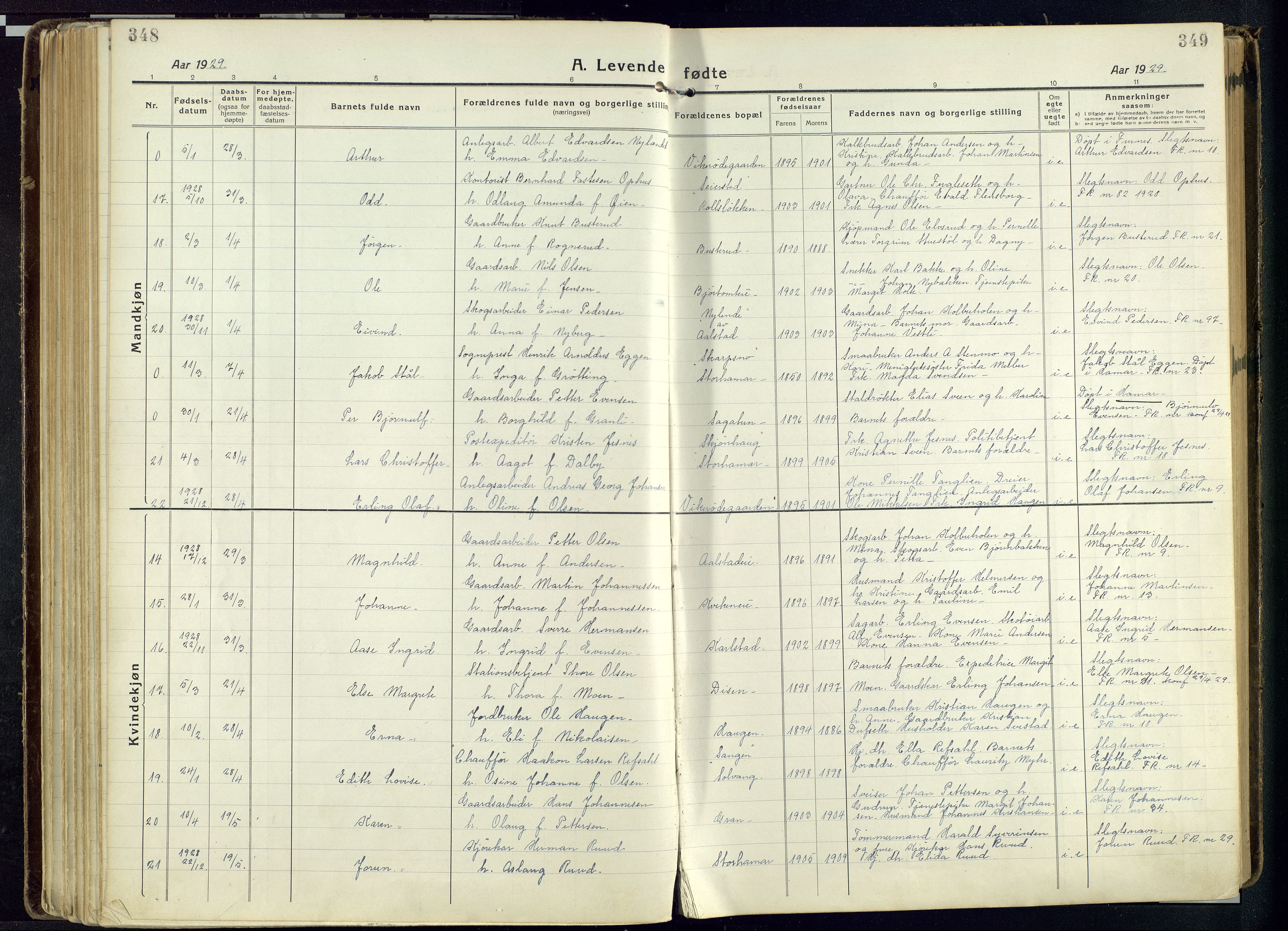 Vang prestekontor, Hedmark, AV/SAH-PREST-008/H/Ha/Haa/L0022: Parish register (official) no. 22, 1918-1944, p. 348-349