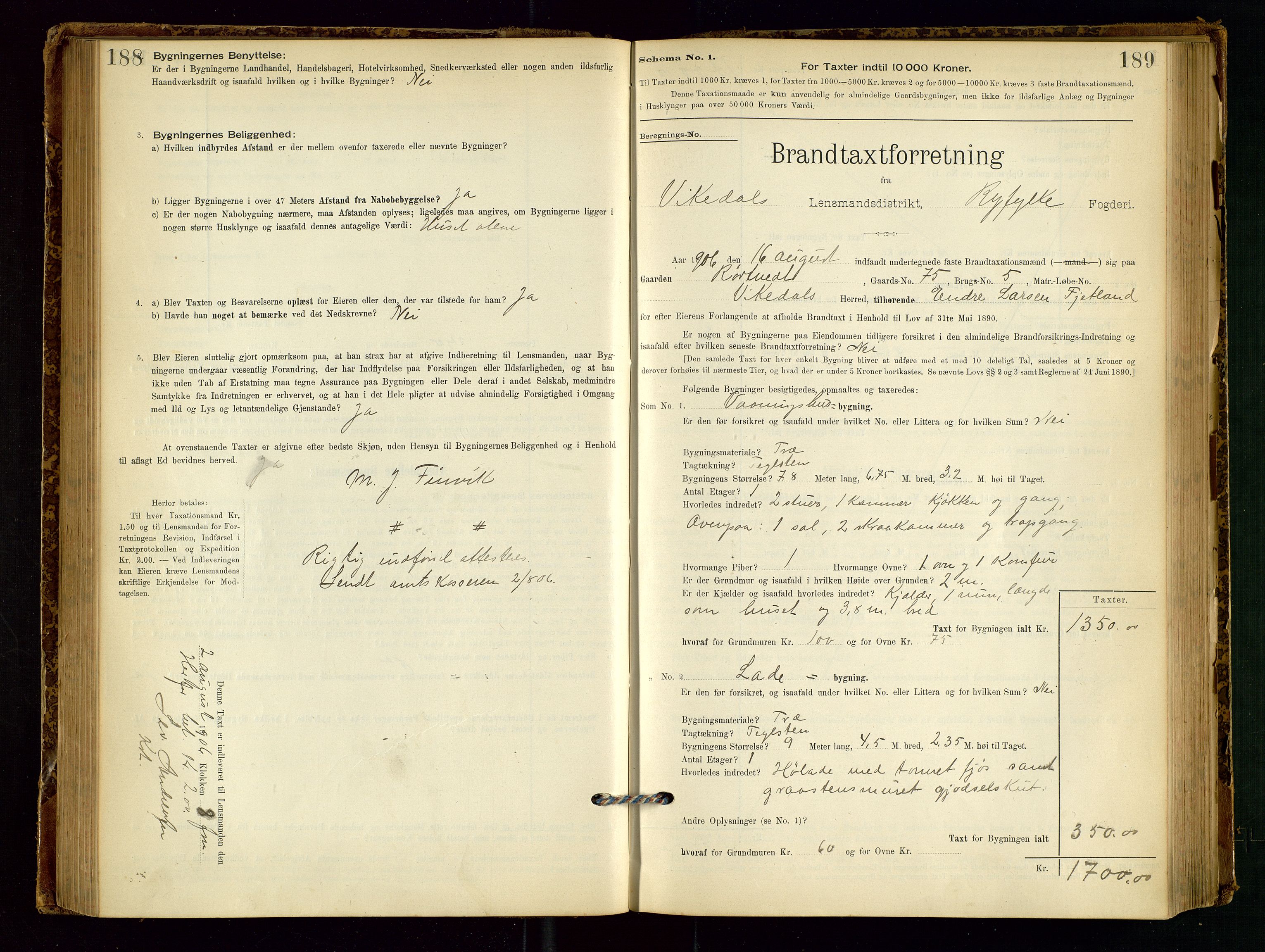 Vikedal lensmannskontor, AV/SAST-A-100179/Gob/L0004: Branntakstprotokoll, 1894-1952, p. 188-189