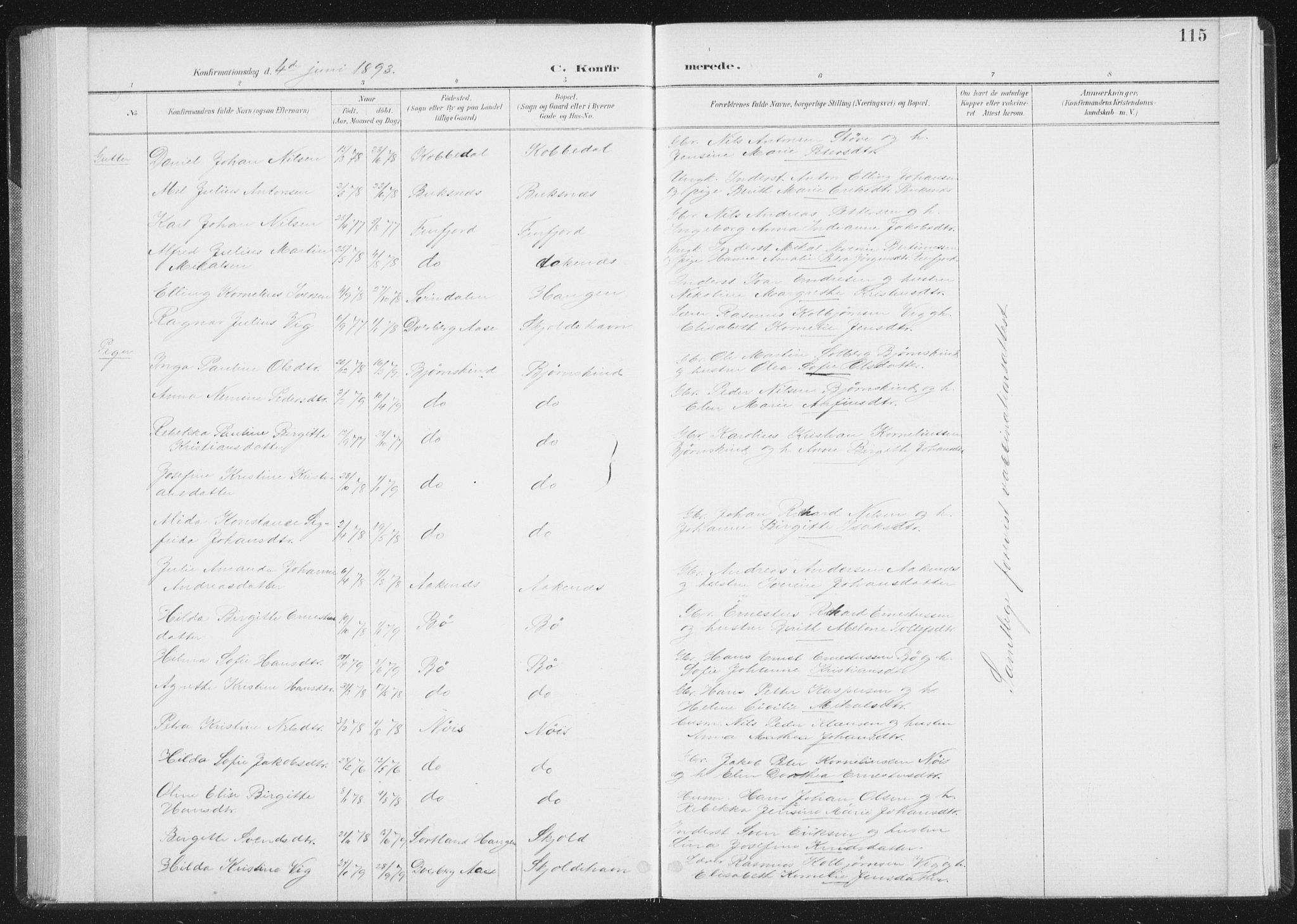 Ministerialprotokoller, klokkerbøker og fødselsregistre - Nordland, SAT/A-1459/898/L1422: Parish register (official) no. 898A02, 1887-1908, p. 115