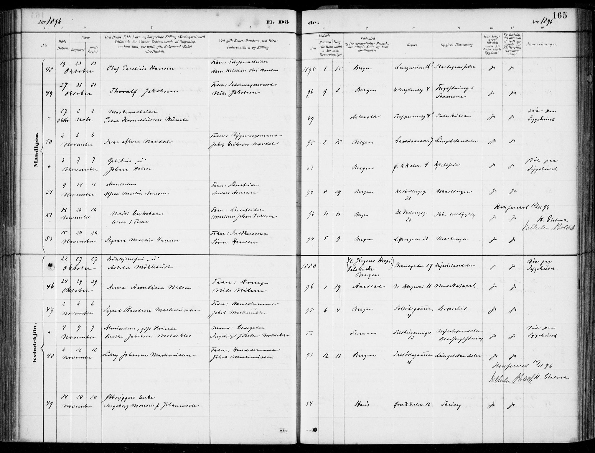 Korskirken sokneprestembete, AV/SAB-A-76101/H/Hab: Parish register (copy) no. E 4, 1884-1910, p. 165