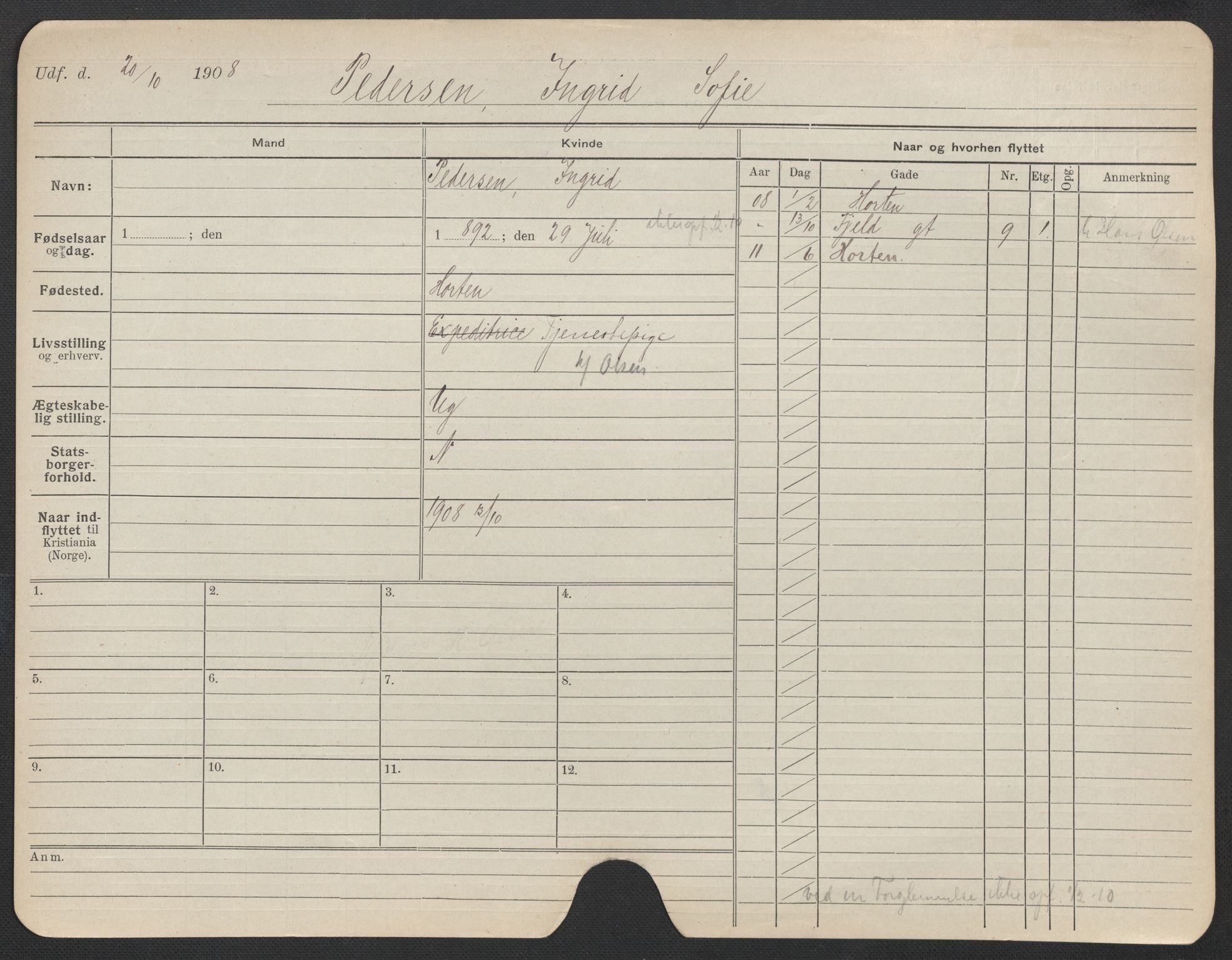 Oslo folkeregister, Registerkort, AV/SAO-A-11715/F/Fa/Fac/L0022: Kvinner, 1906-1914, p. 734a