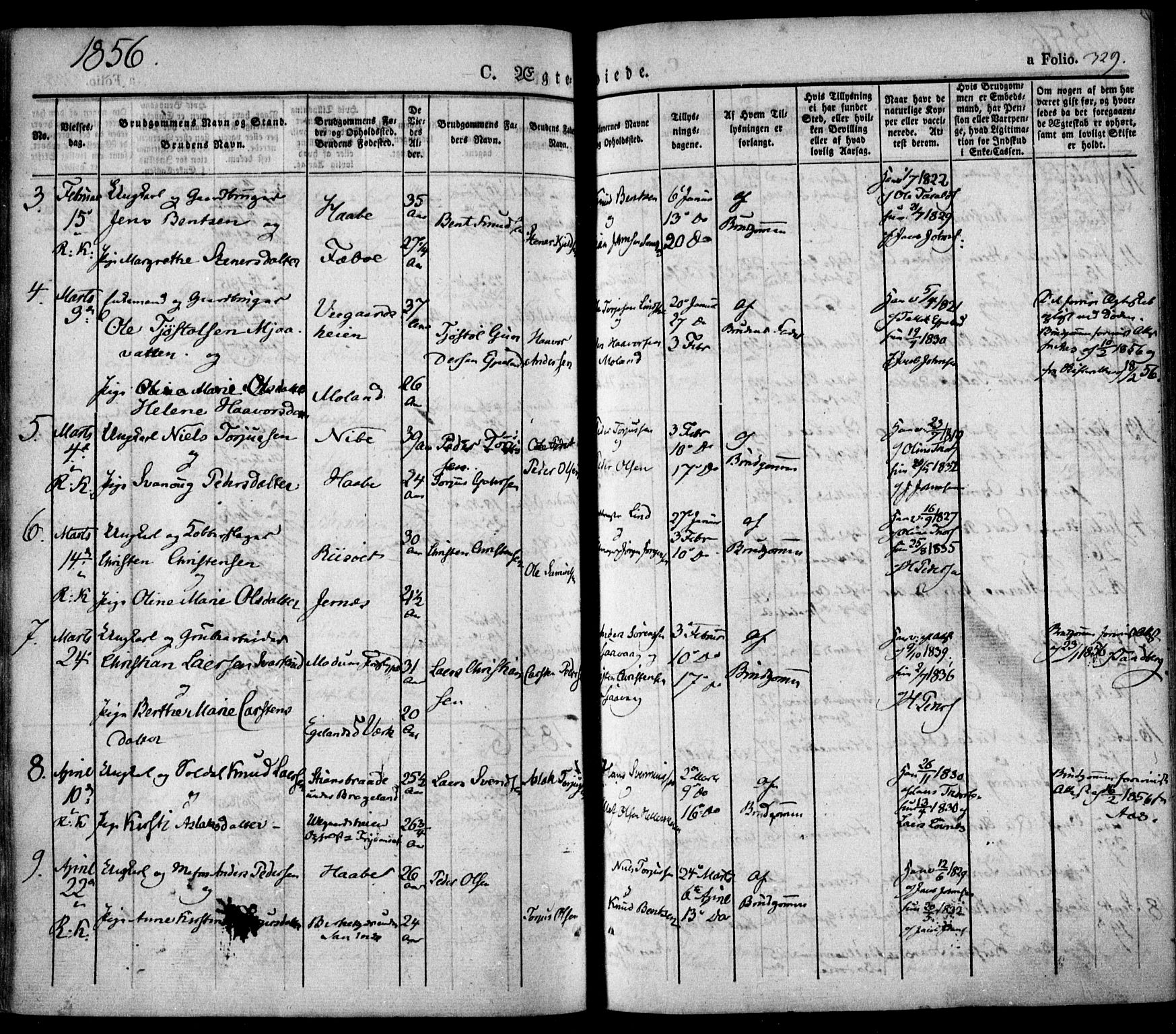 Søndeled sokneprestkontor, SAK/1111-0038/F/Fa/L0002: Parish register (official) no. A 2, 1839-1860, p. 329