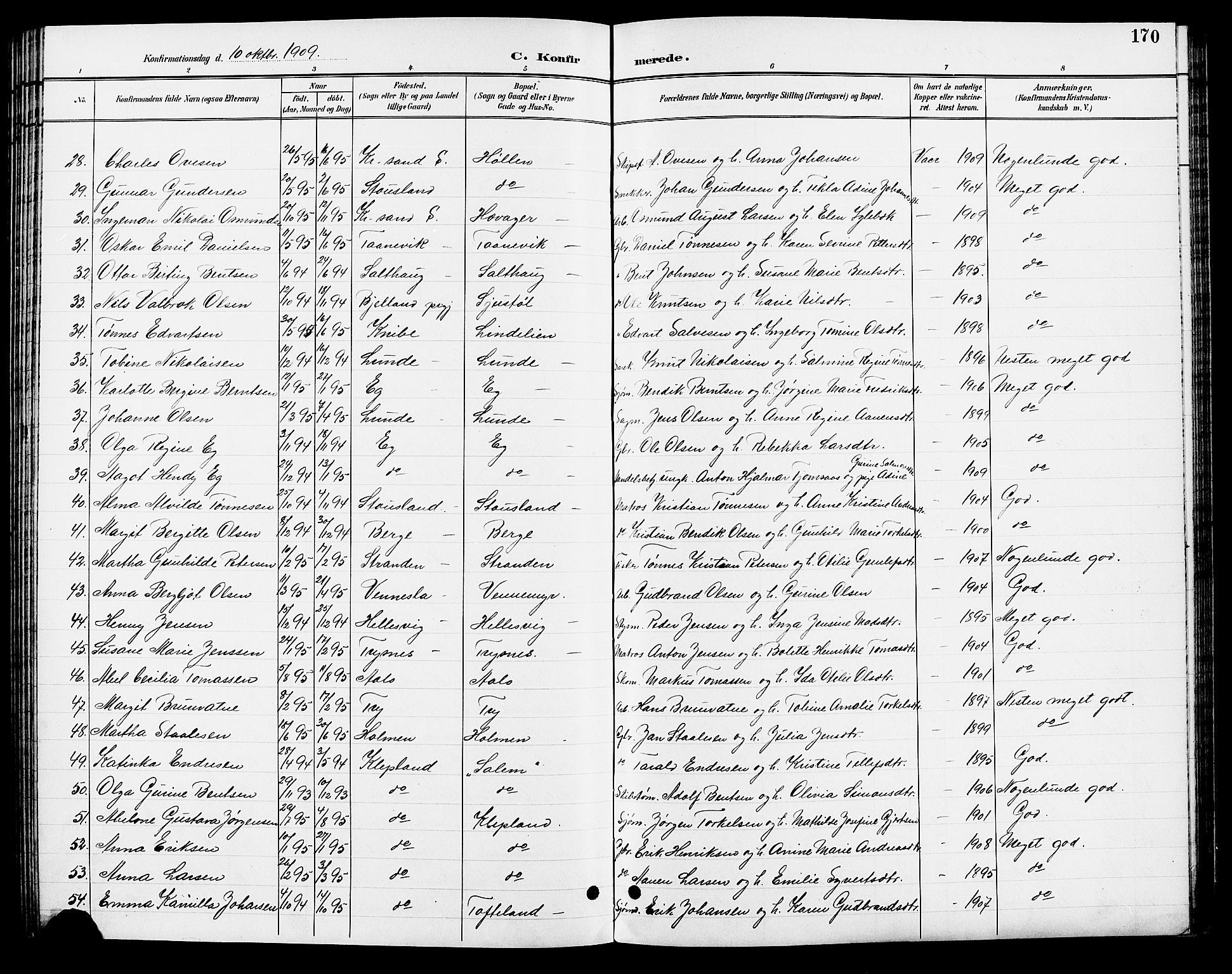 Søgne sokneprestkontor, AV/SAK-1111-0037/F/Fb/Fbb/L0006: Parish register (copy) no. B 6, 1892-1911, p. 170