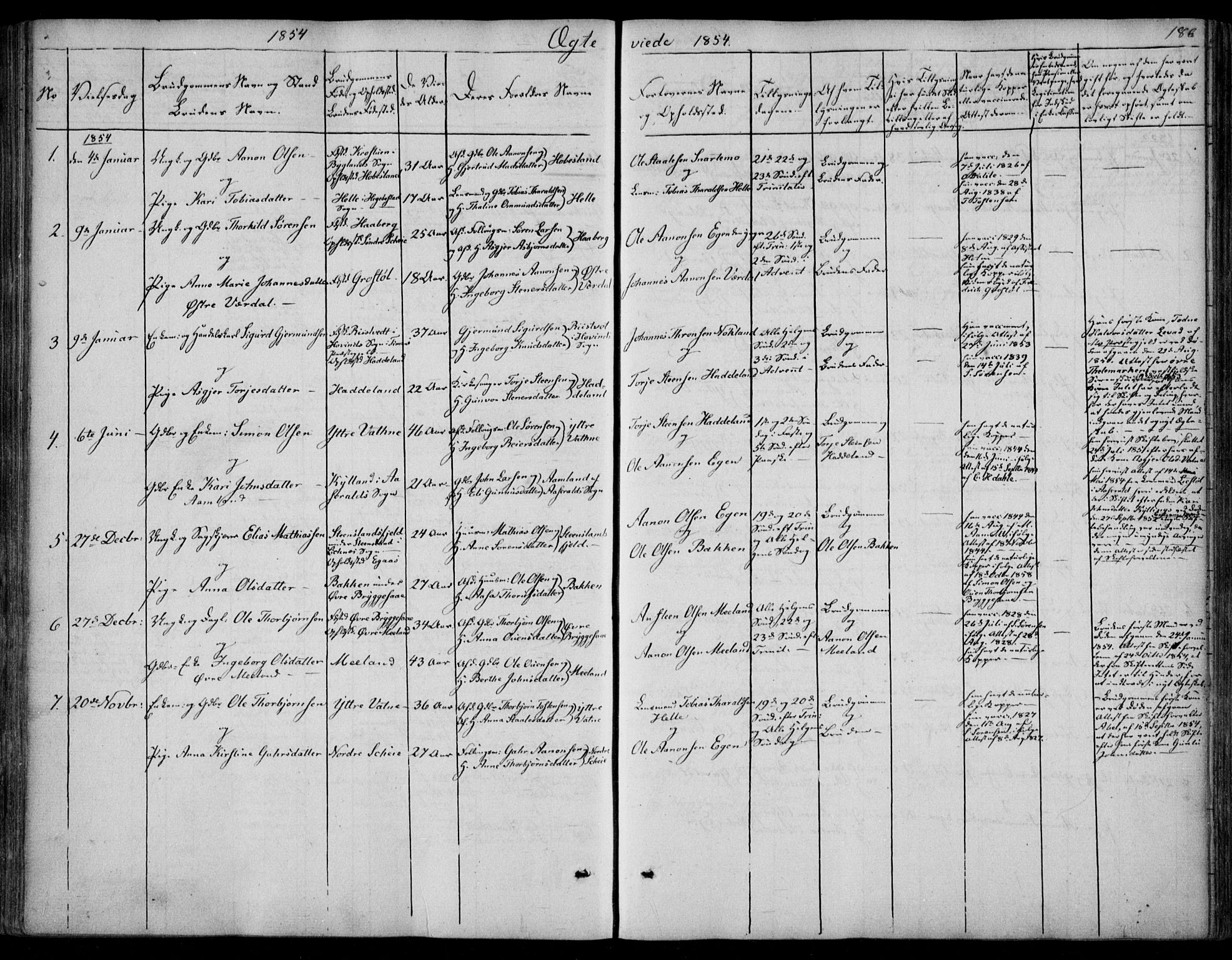 Hægebostad sokneprestkontor, AV/SAK-1111-0024/F/Fa/Fab/L0002: Parish register (official) no. A 2, 1836-1872, p. 186