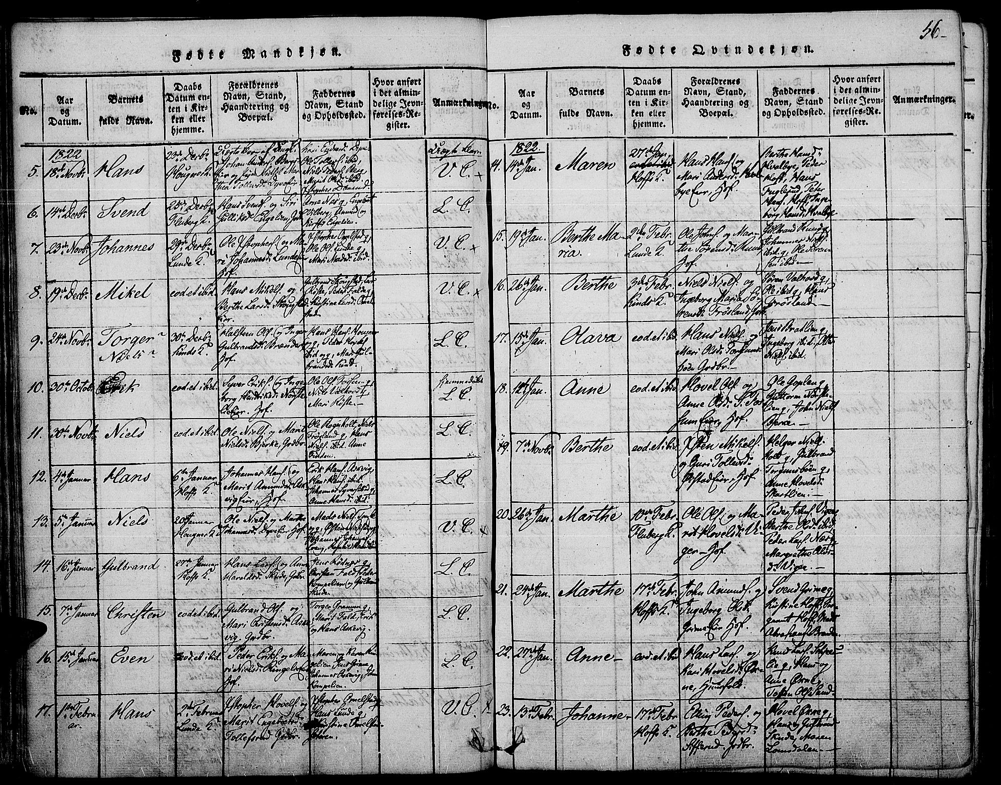 Land prestekontor, SAH/PREST-120/H/Ha/Haa/L0007: Parish register (official) no. 7, 1814-1830, p. 56