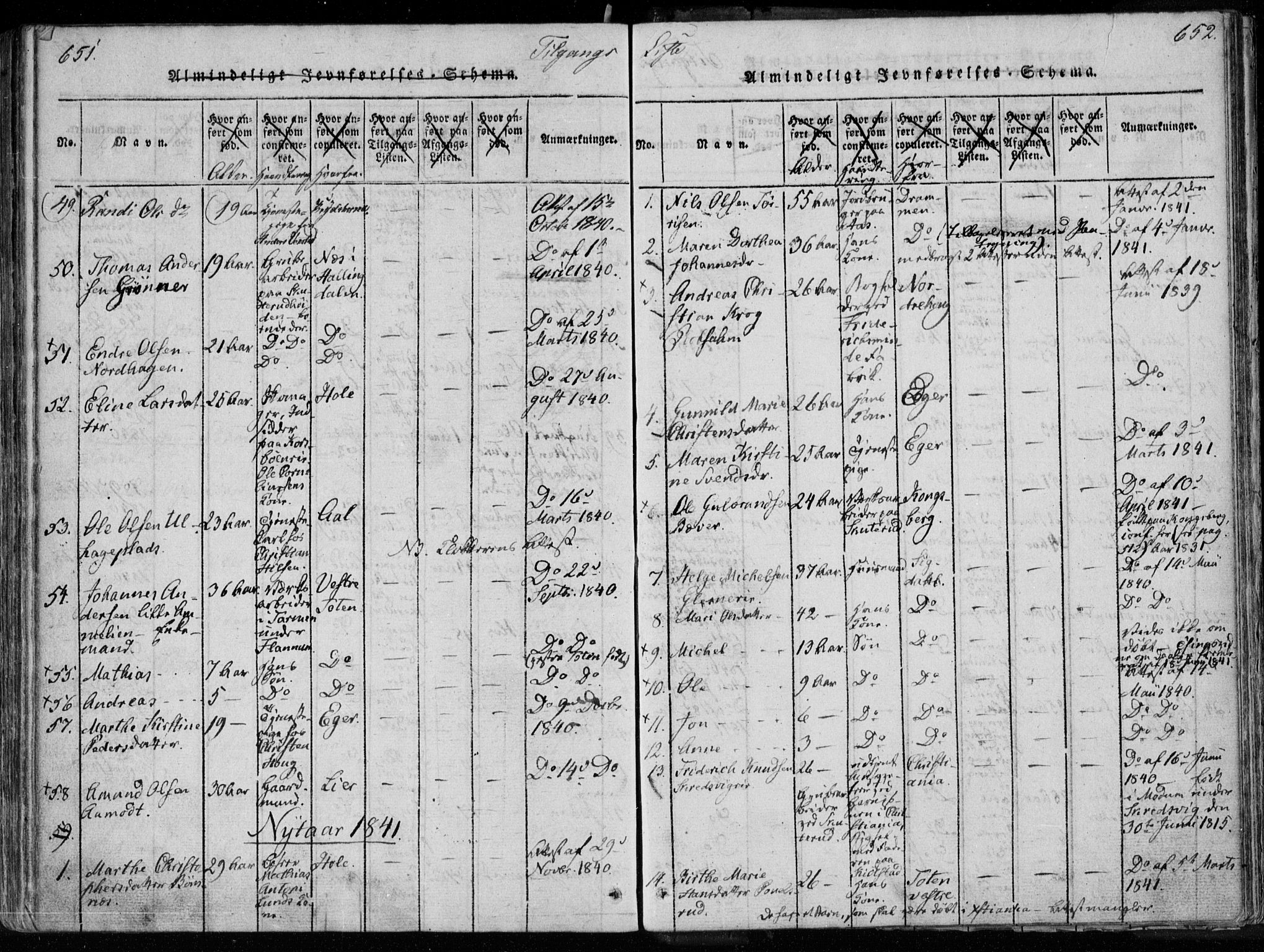 Modum kirkebøker, SAKO/A-234/F/Fa/L0005: Parish register (official) no. 5, 1824-1841, p. 651-652