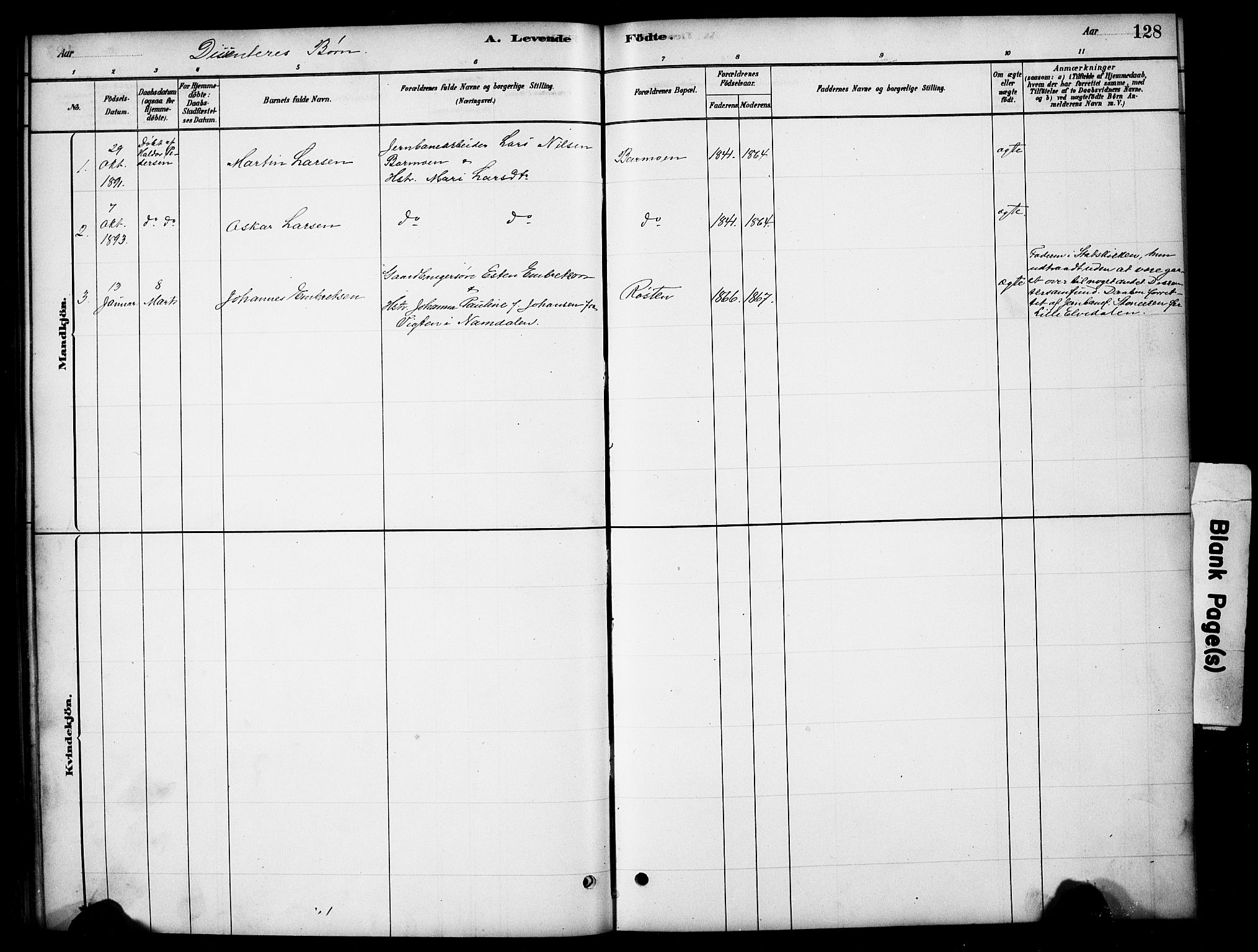 Tynset prestekontor, SAH/PREST-058/H/Ha/Hab/L0006: Parish register (copy) no. 6, 1880-1899, p. 128