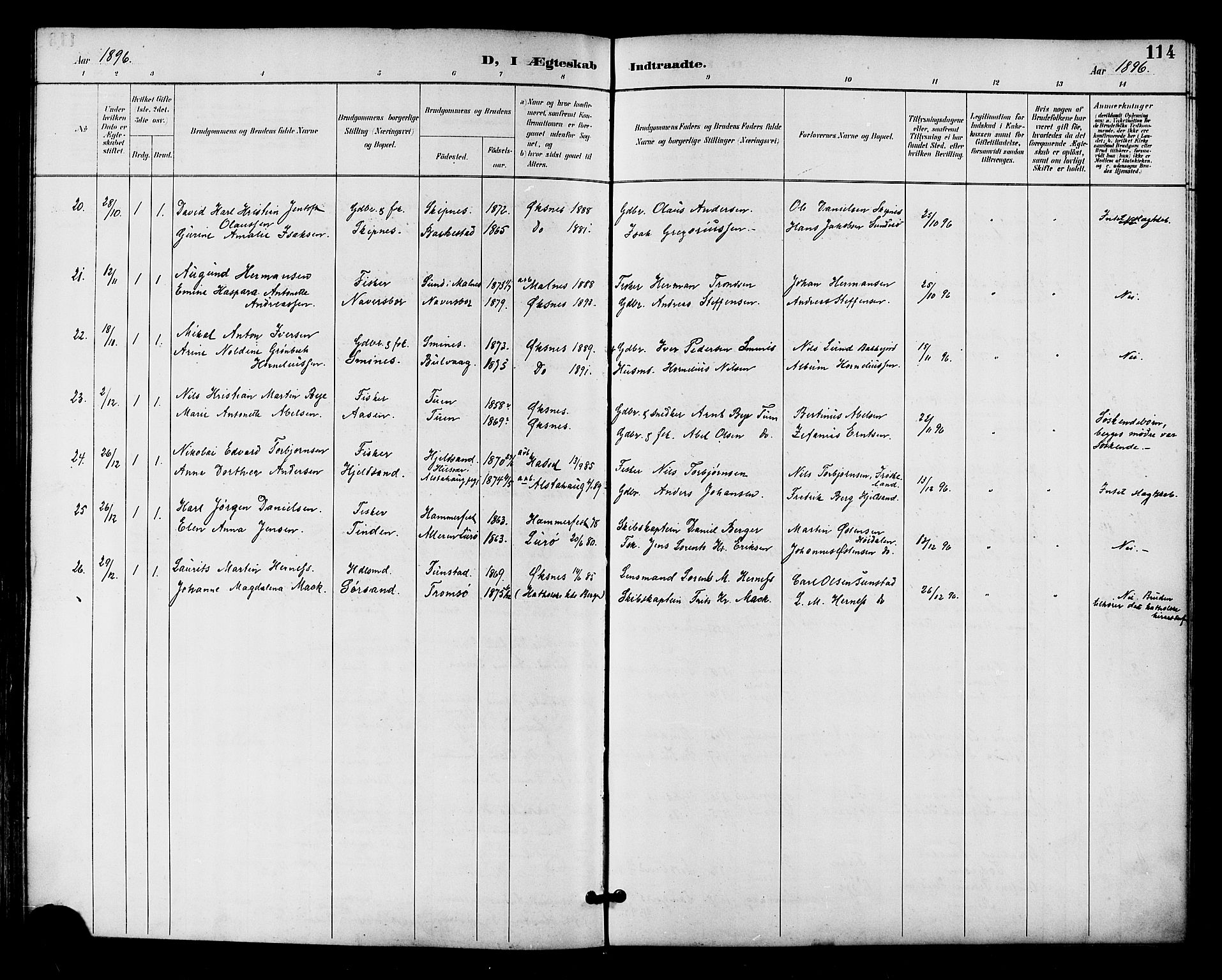 Ministerialprotokoller, klokkerbøker og fødselsregistre - Nordland, AV/SAT-A-1459/893/L1338: Parish register (official) no. 893A10, 1894-1903, p. 114