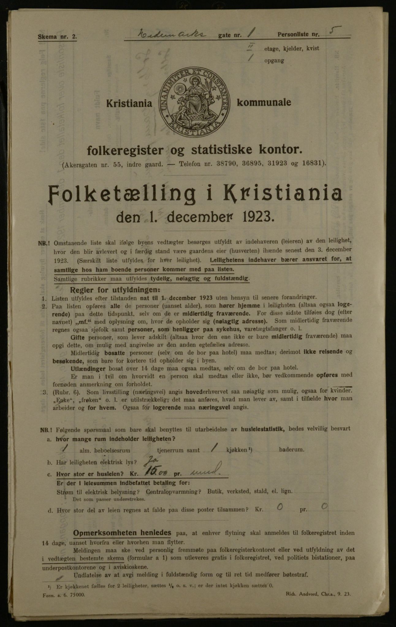 OBA, Municipal Census 1923 for Kristiania, 1923, p. 39857