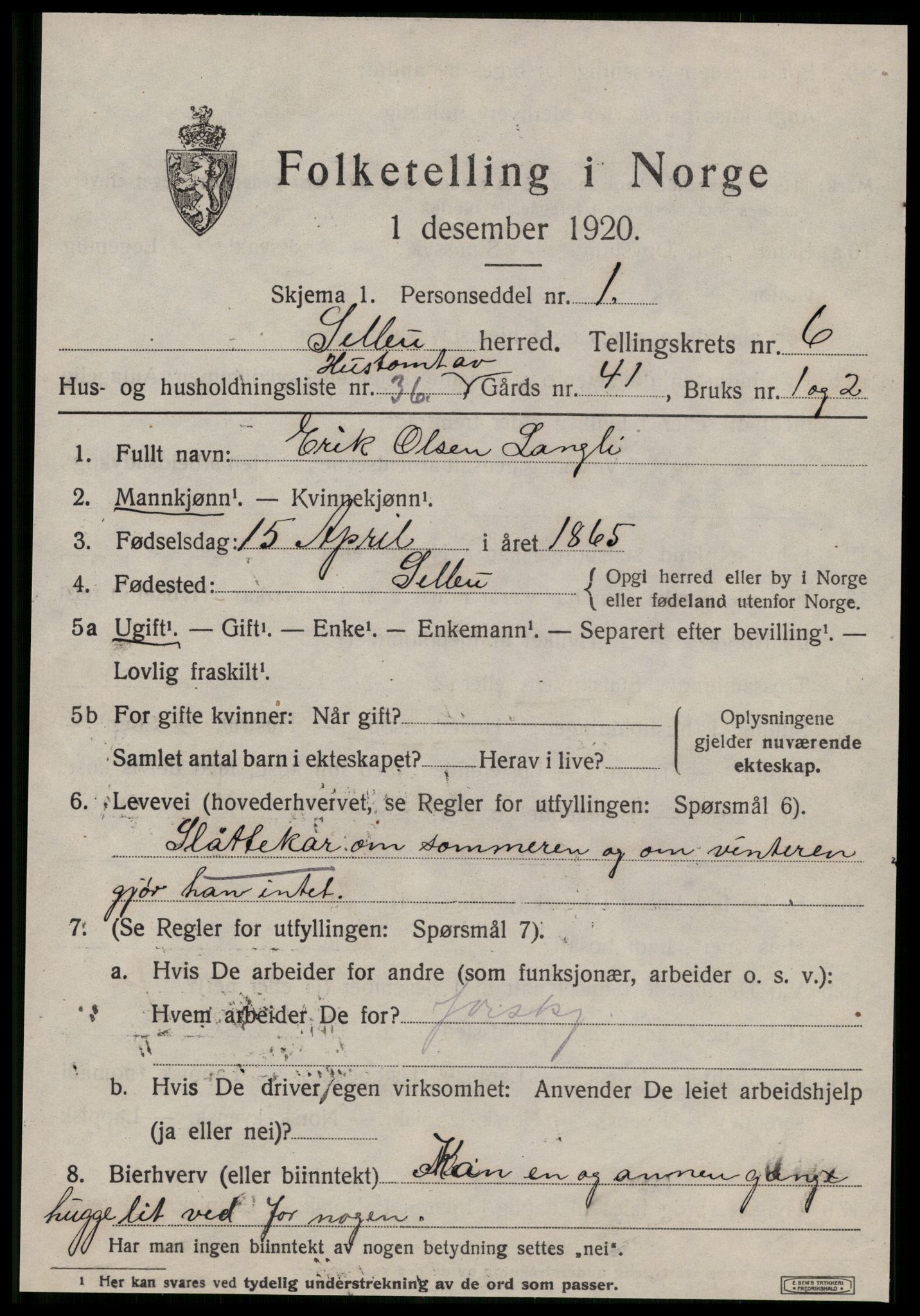 SAT, 1920 census for Selbu, 1920, p. 3882