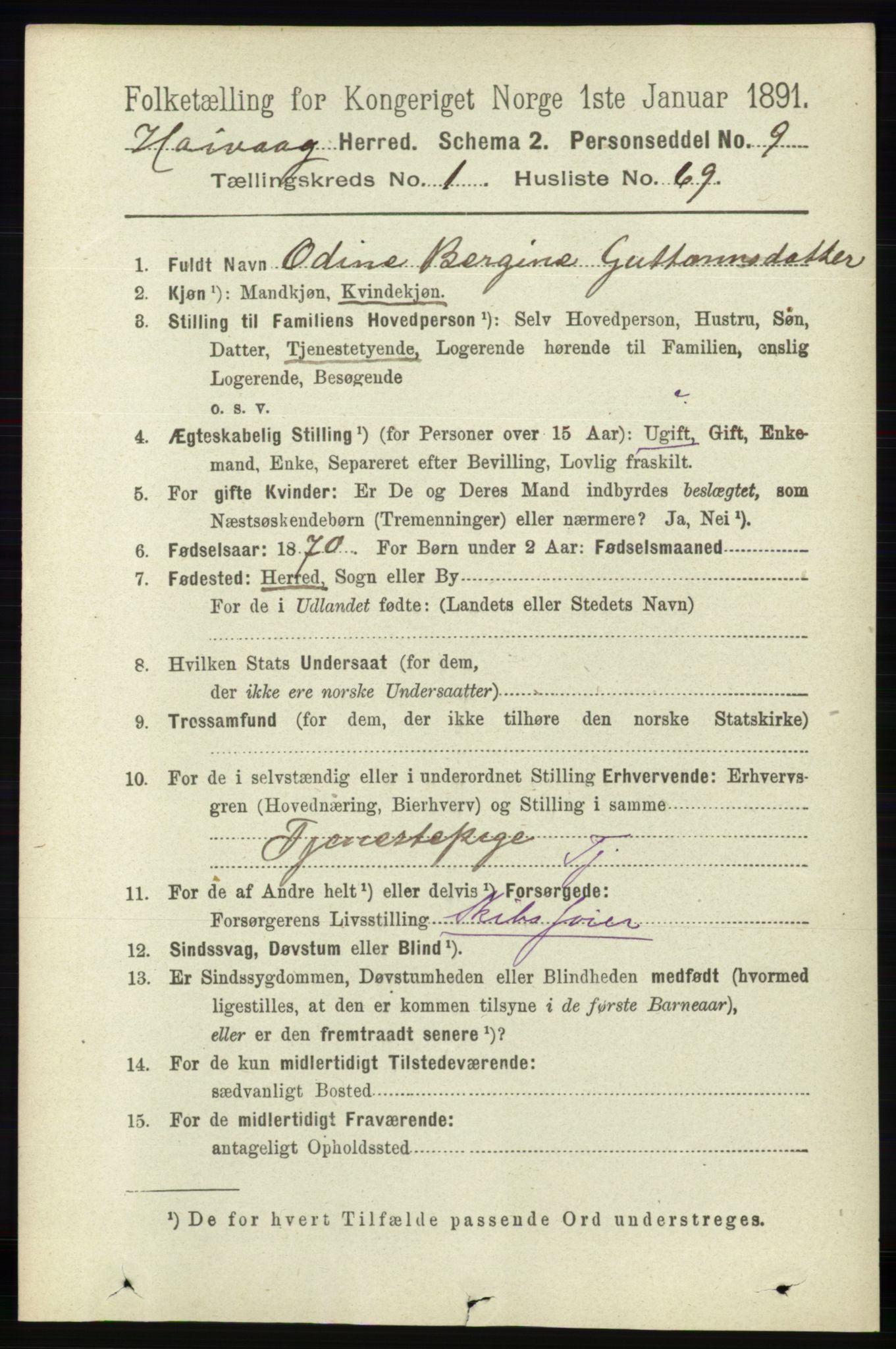 RA, 1891 census for 0927 Høvåg, 1891, p. 456