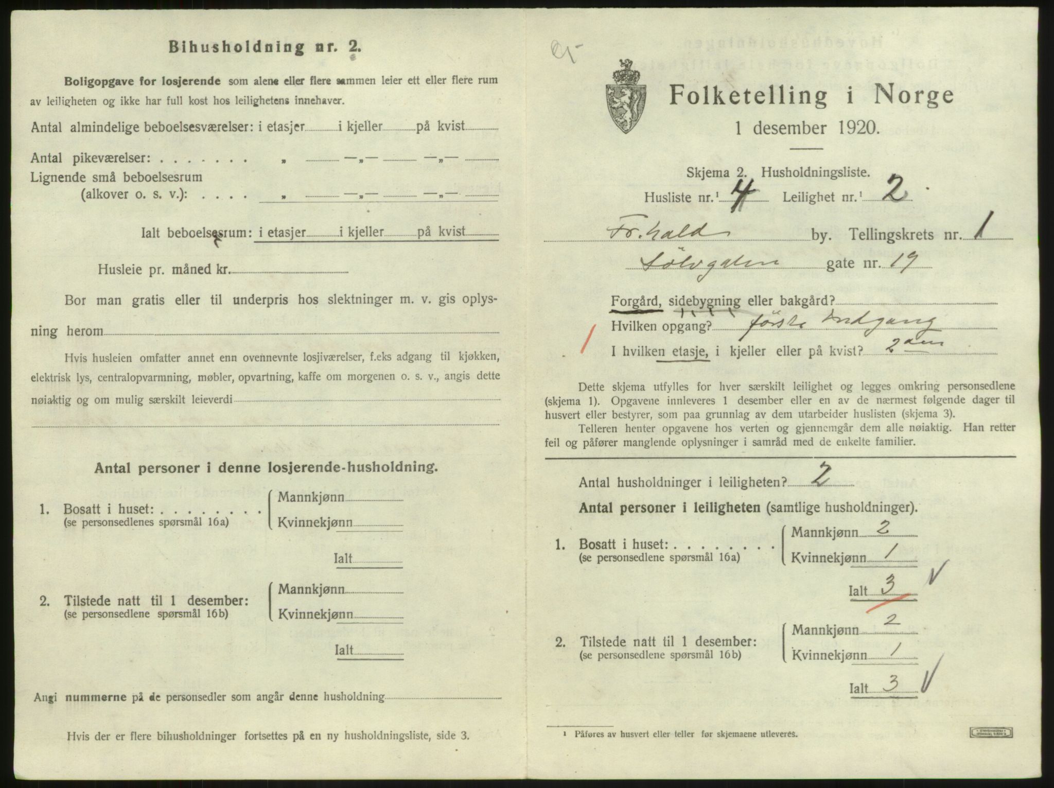 SAO, 1920 census for Fredrikshald, 1920, p. 2131