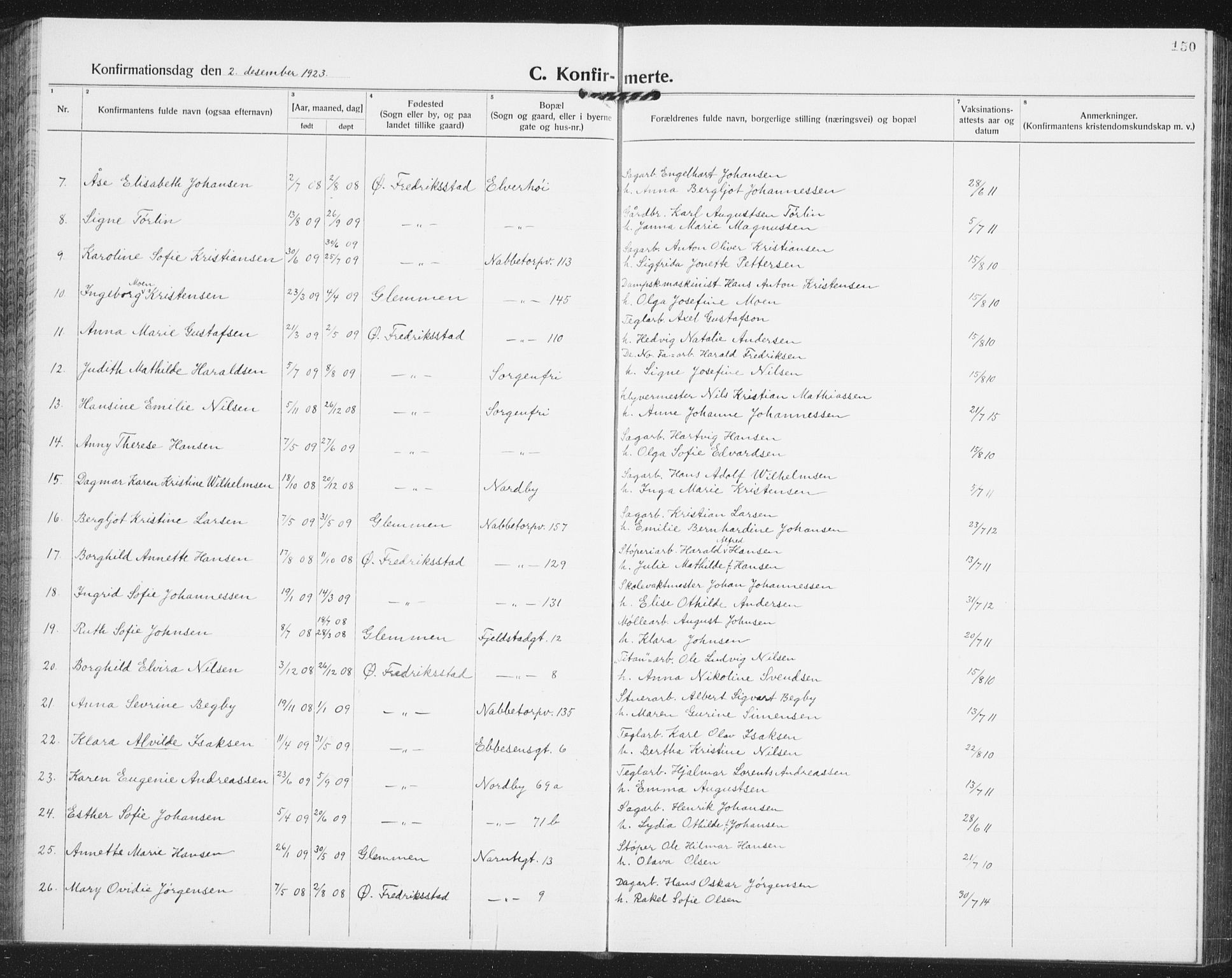 Østre Fredrikstad prestekontor Kirkebøker, AV/SAO-A-10907/G/Ga/L0003: Parish register (copy) no. 3, 1920-1940, p. 150